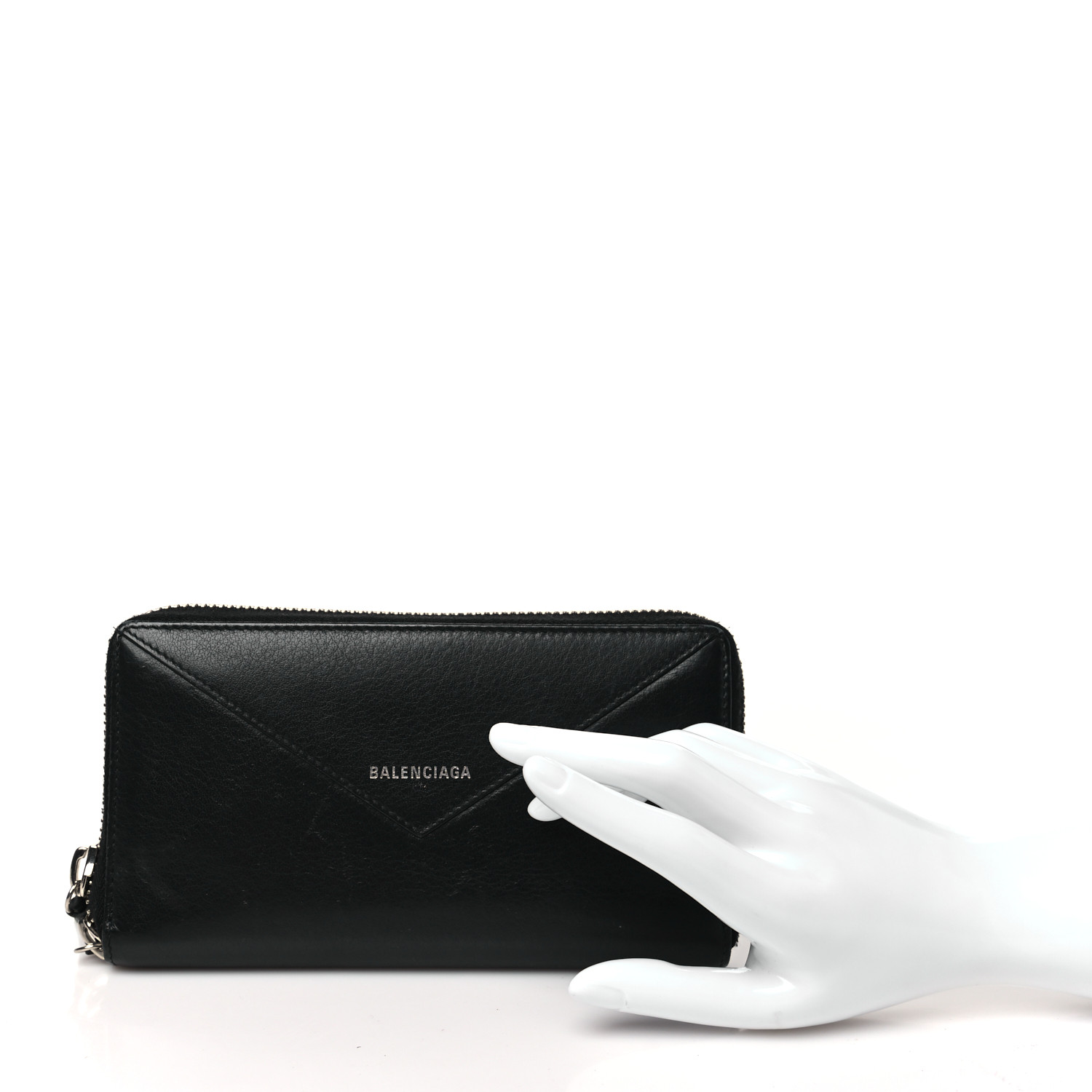 BALENCIAGA Calfskin Papier Zip Around Wallet Black 1660644