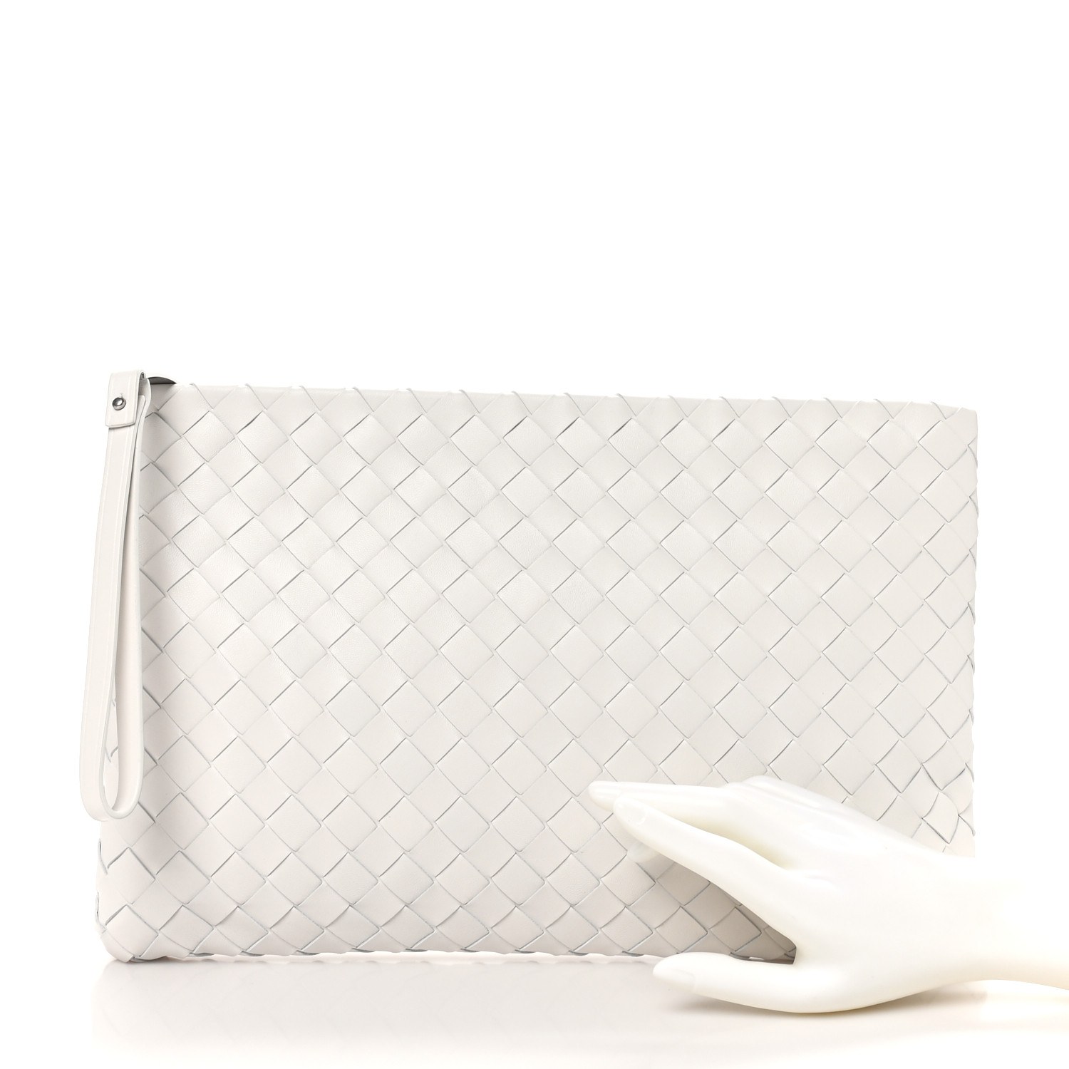 BOTTEGA VENETA Nappa Intrecciato Large Zip Pouch Chalk