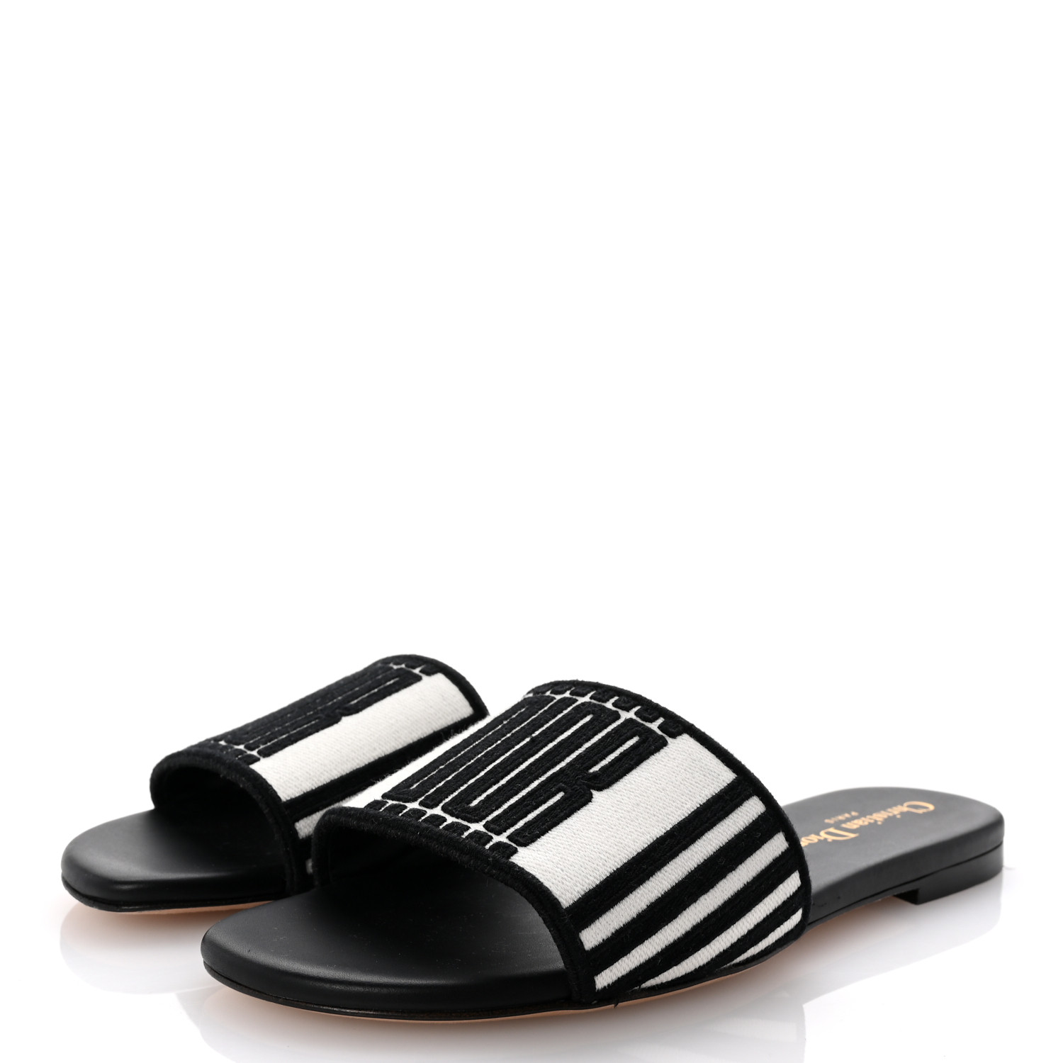 CHRISTIAN DIOR Cotton Embroidered Dway Mule Slides Sandals