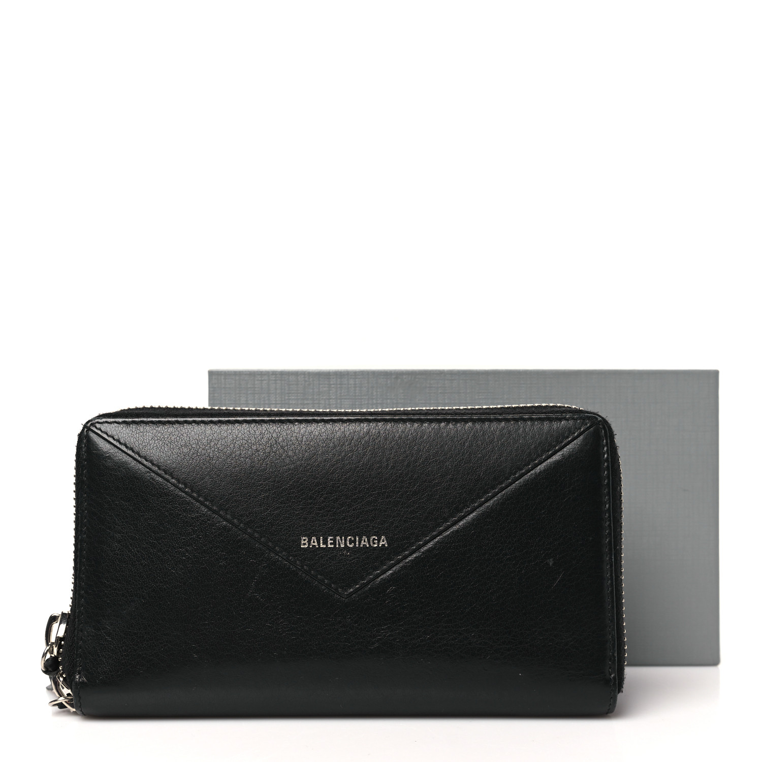 BALENCIAGA Calfskin Papier Zip Around Wallet Black 1660644