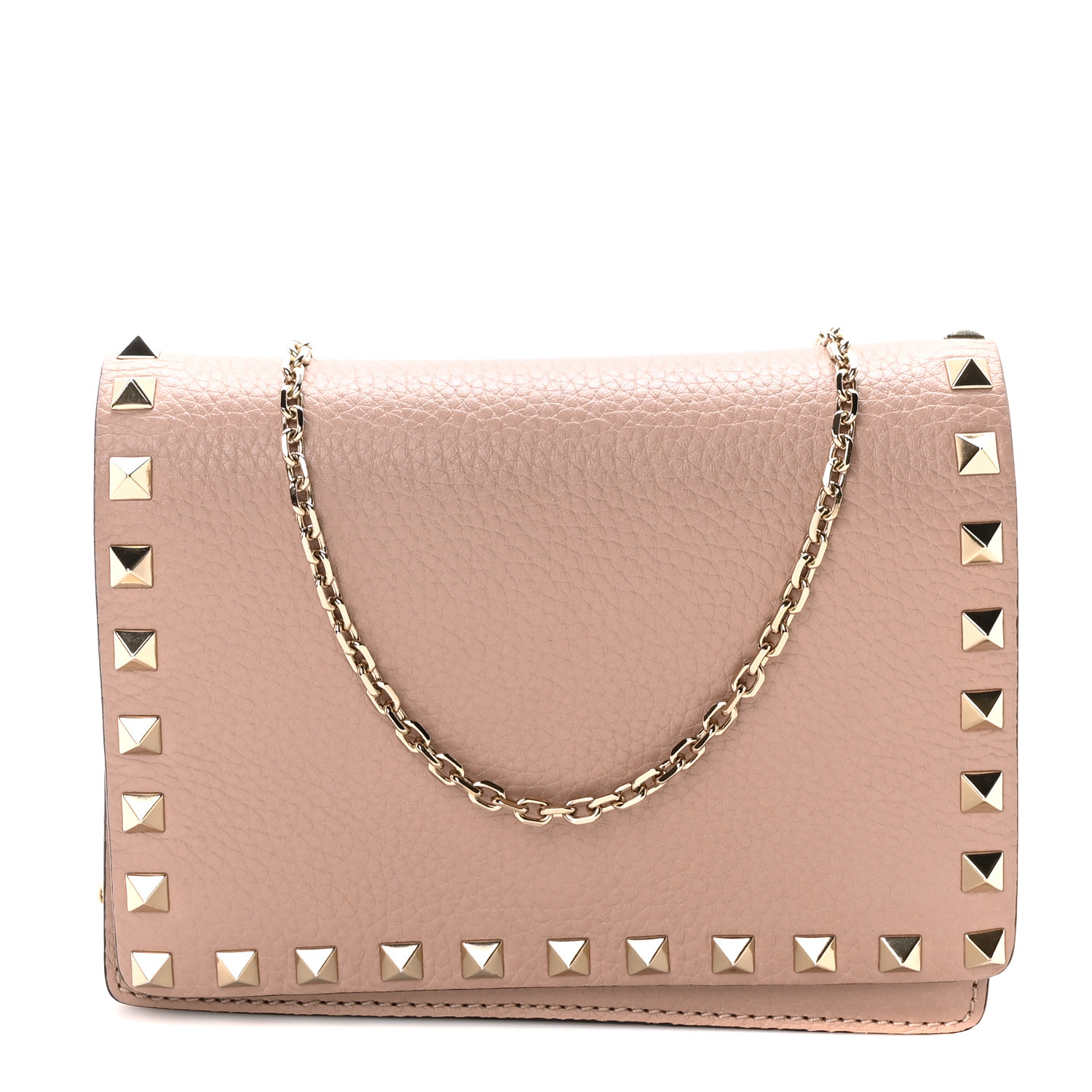 VALENTINO GARAVANI Pebbled Calfskin Rockstud Wallet On Chain