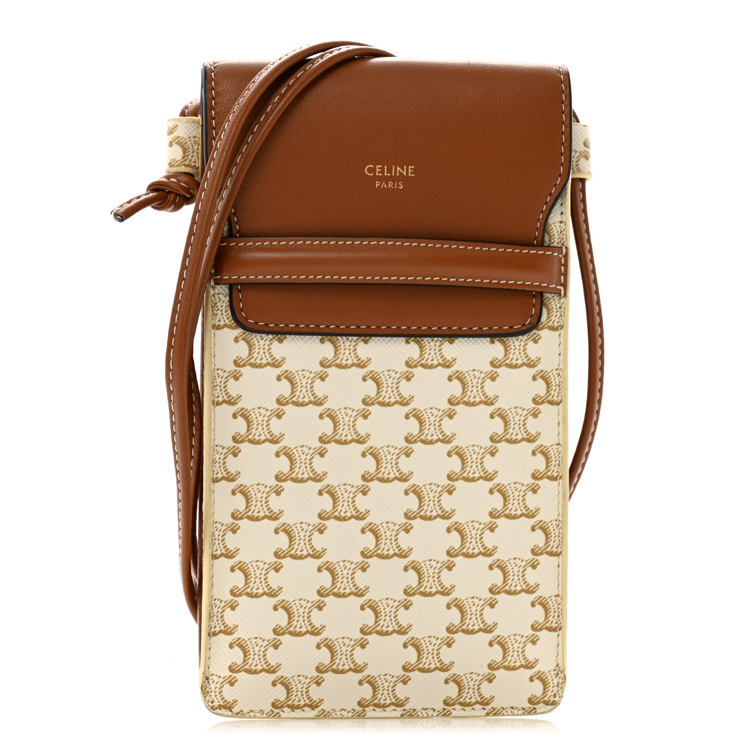 【国内発送】PHONE POUCH FLAP TRIOMPHE CANVAS LAMBSKINセール CELINE Triomphe Canvas Lambskin Phone Pouch With Flap White