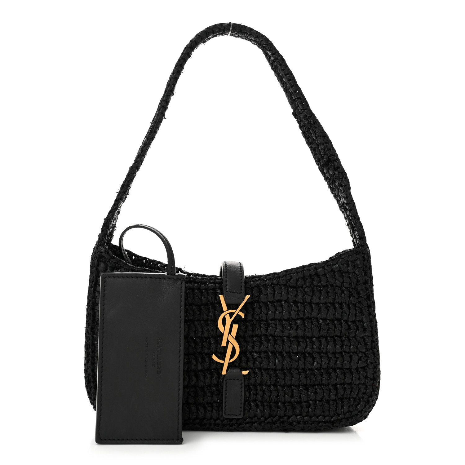 サンローラン Mini Le5a7 ラフィア 黒 SAINT LAURENT Raffia Calfskin Le 5 A 7 Mini Hobo Black