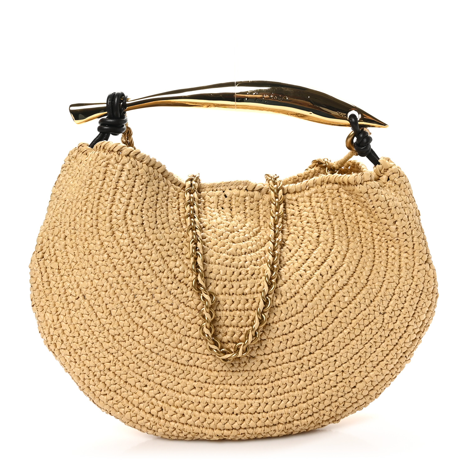 BOTTEGA VENETA サーディン チェーン ラフィア クロシェ BOTTEGA VENETA Raffia Crochet Sardine With Chain Bag Natural