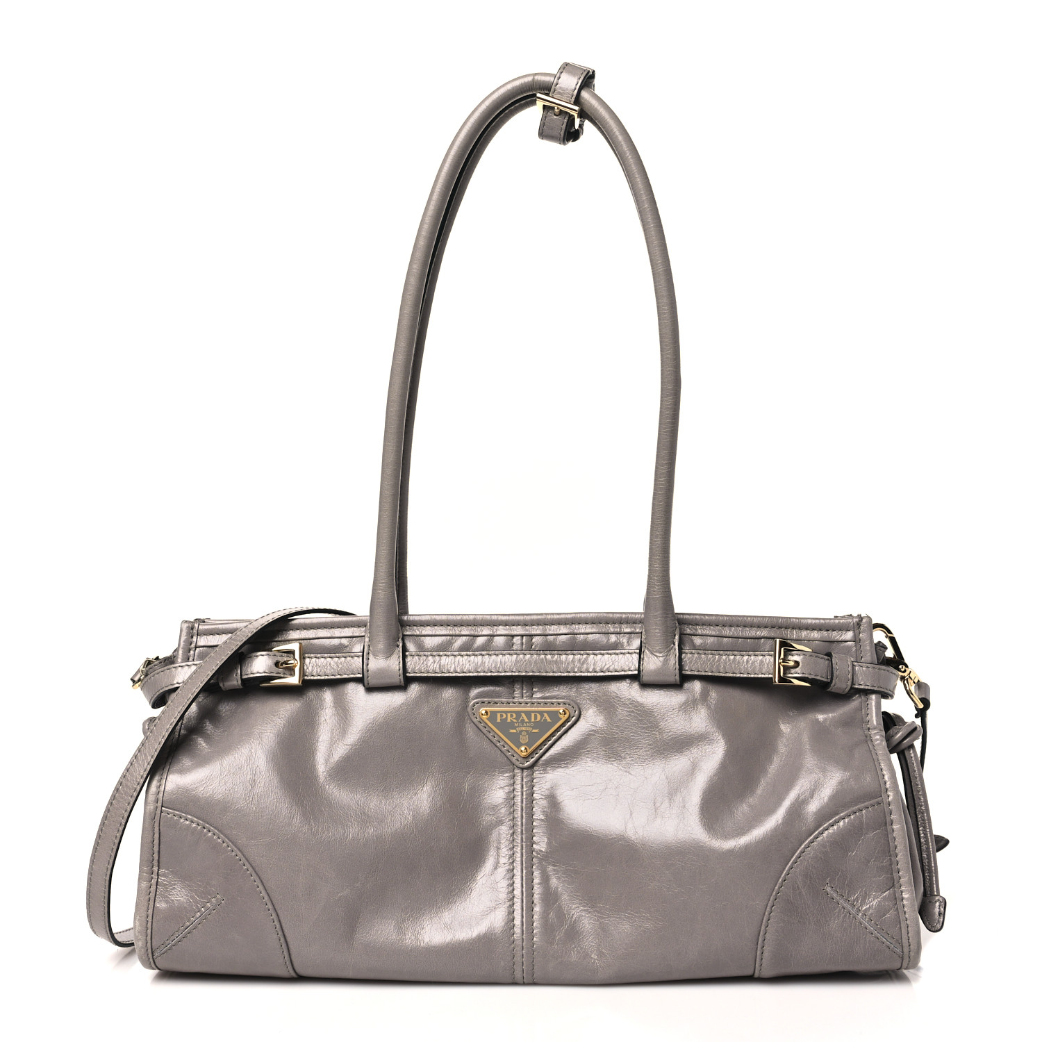 最安価格 Calfskin Glossy PRADA Triangle Bag Shoulder Bonnie Medium バッグ