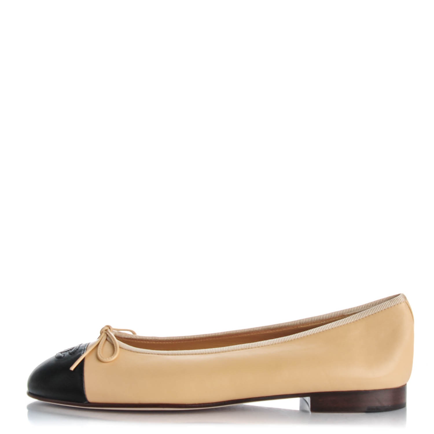 CHANEL Lambskin Cap Toe CC Ballerina Flats 42 Beige Black 149696