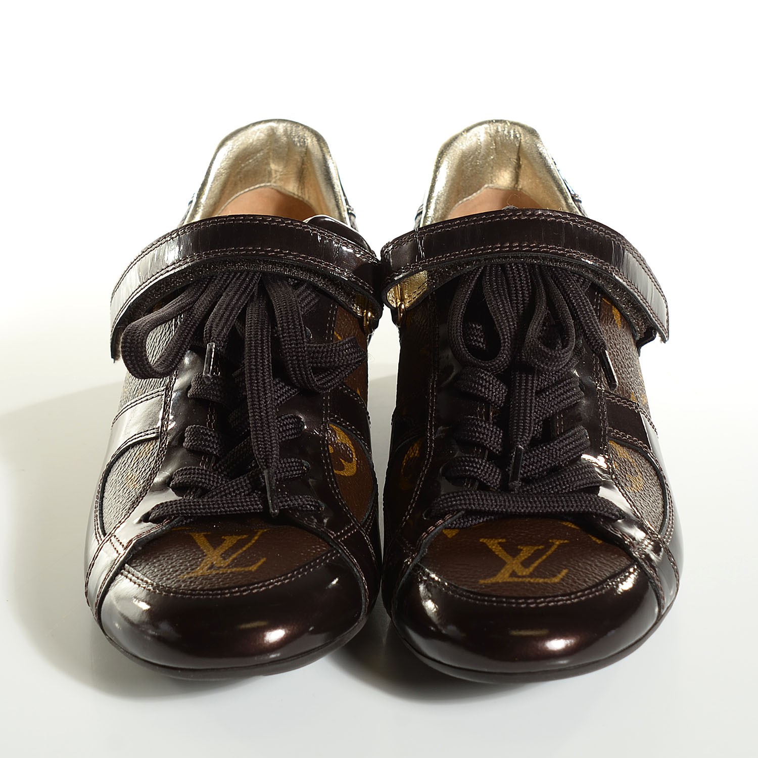 LOUIS VUITTON Patent Monogram Globe Trotter Sneakers 35
