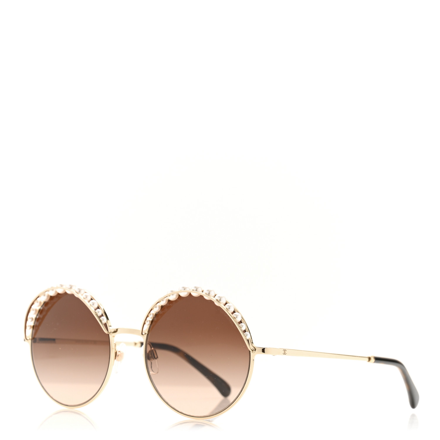 CHANEL Pearl Round Sunglasses 4234-H Light Brown 1624404