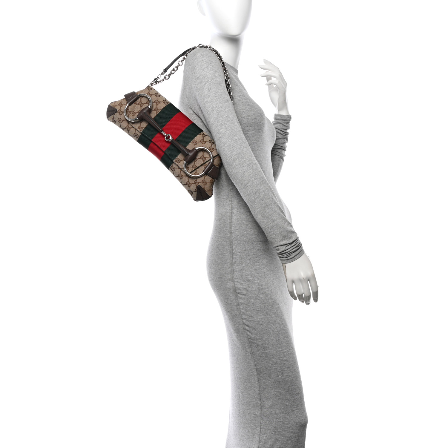 GUCCI Monogram Textured Dollar Calfskin Heavy Grosgrain Web