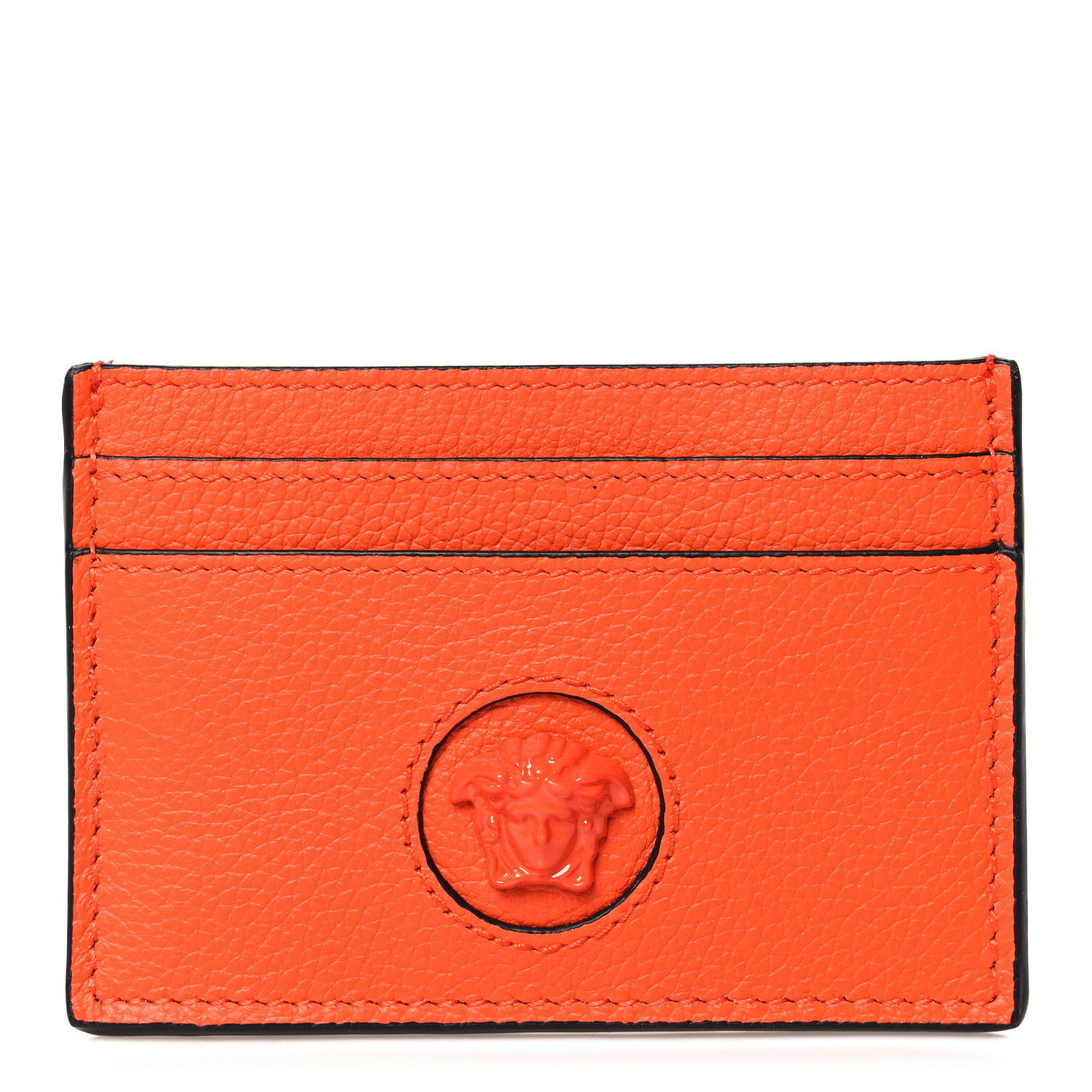 Versace★素敵!Orange Pebbled Leather Medusa Head Card Case VERSACE Calfskin Medusa Card Holder Orange 1630183