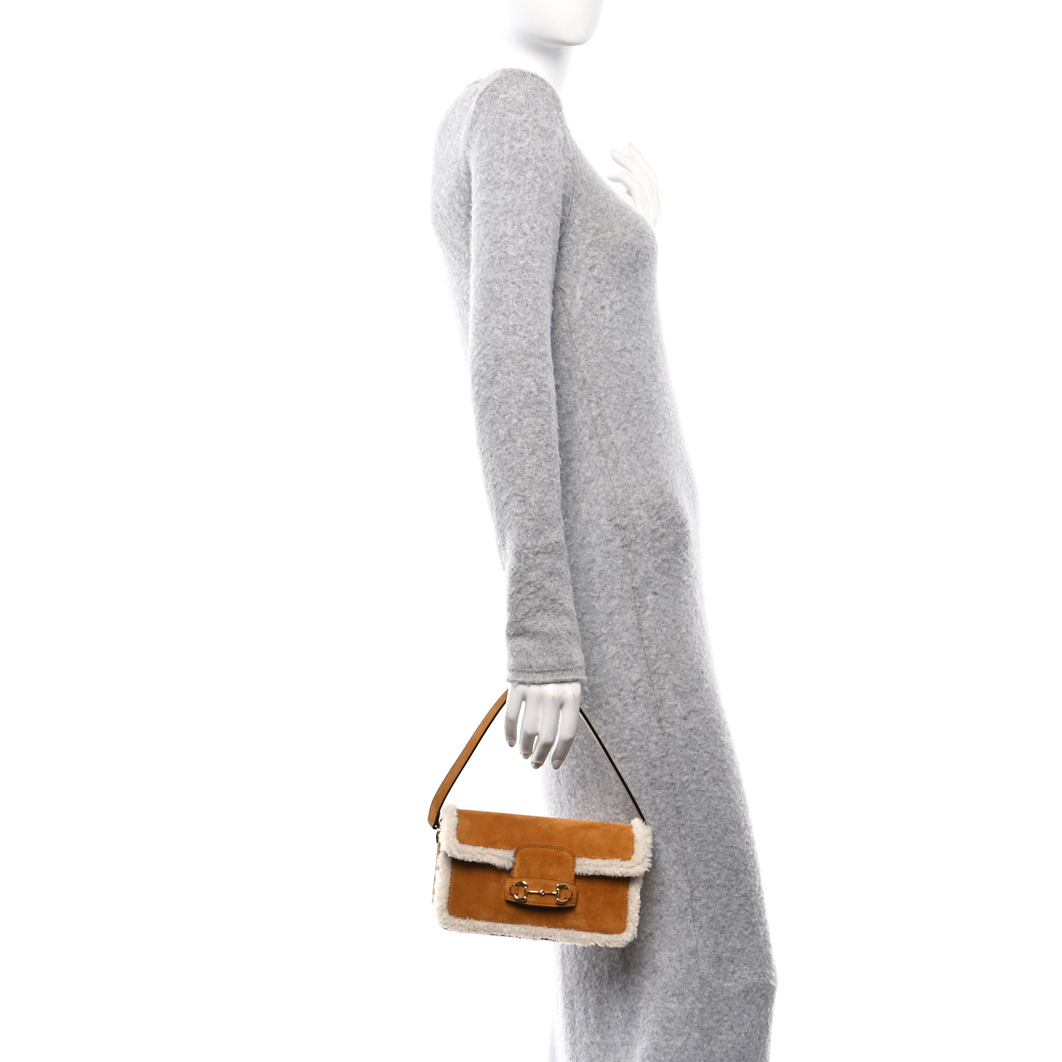 ショルダーバッグ・ポシェット 1955 Horsebit Suede Tote Bag with Shearling-Trim Gucci 1955 Horsebit Mini Brown Suede Tote Bag with Shearling