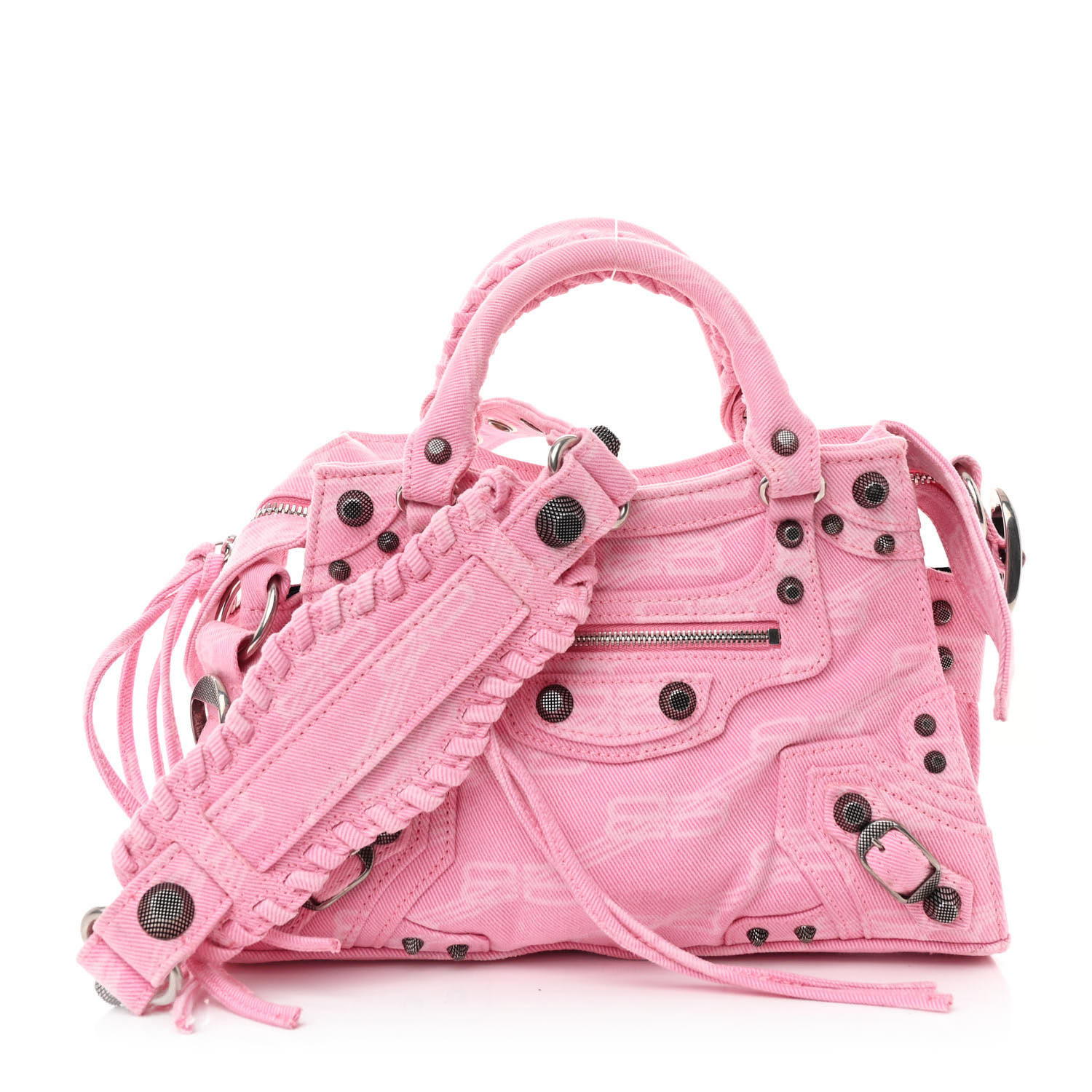 BALENCIAGA Denim BB Monogram Neo Cagole Handbag XS Pink