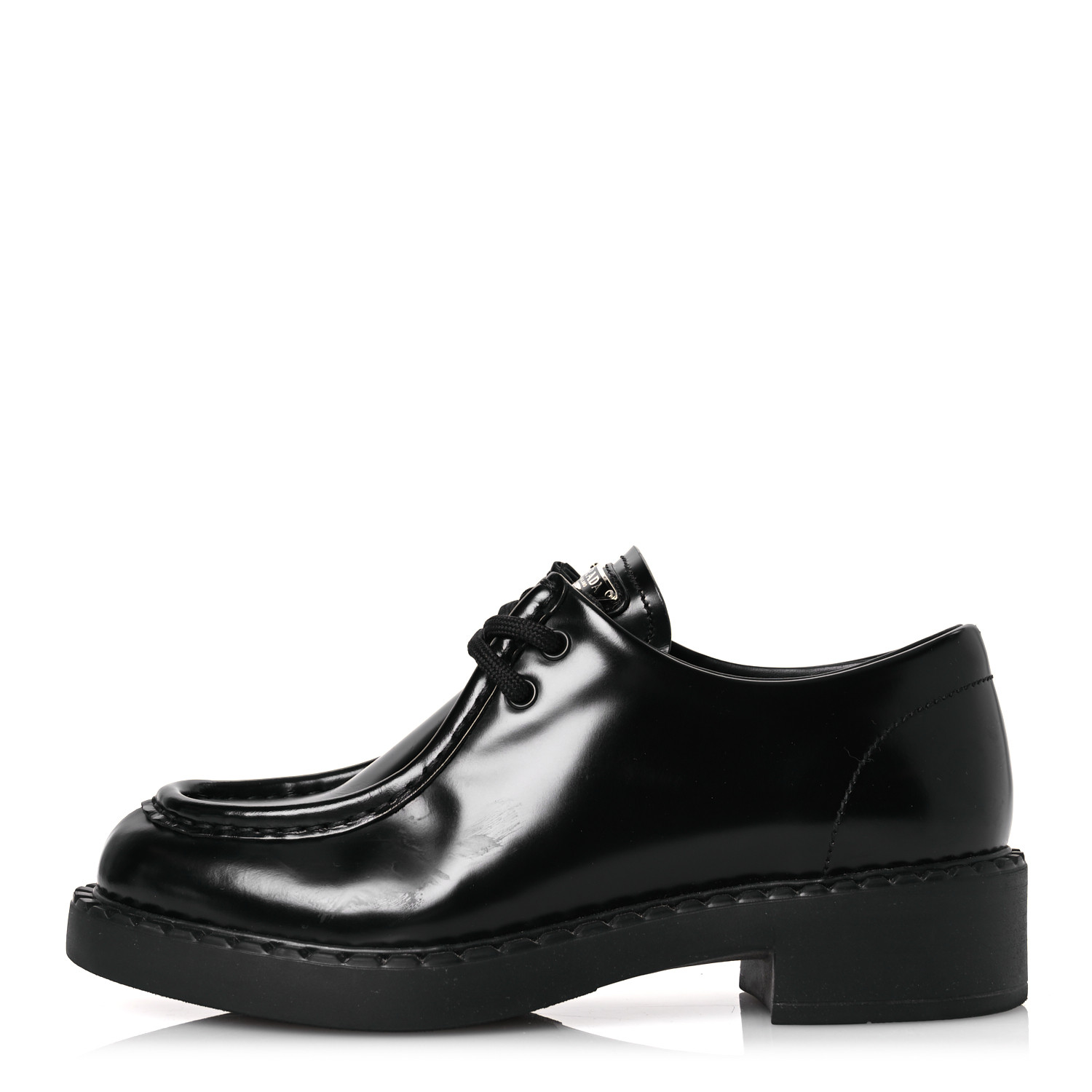 PRADA Spazzolato Chocolate Lace Up Loafers 37 Black 1635983