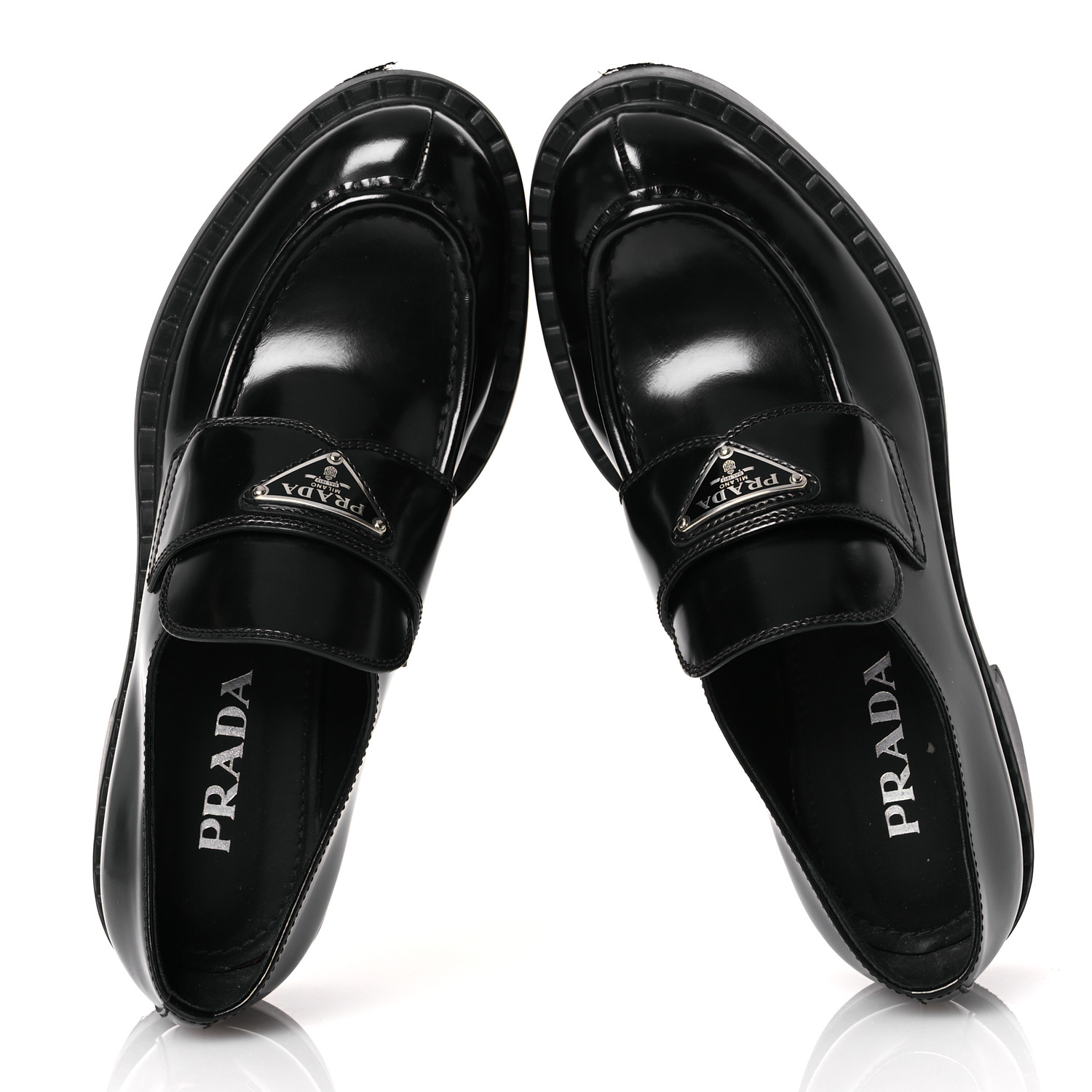 Louis様　PRADA PRADA Spazzolato Metal Triangle Logo 50mm Loafers 39 Black