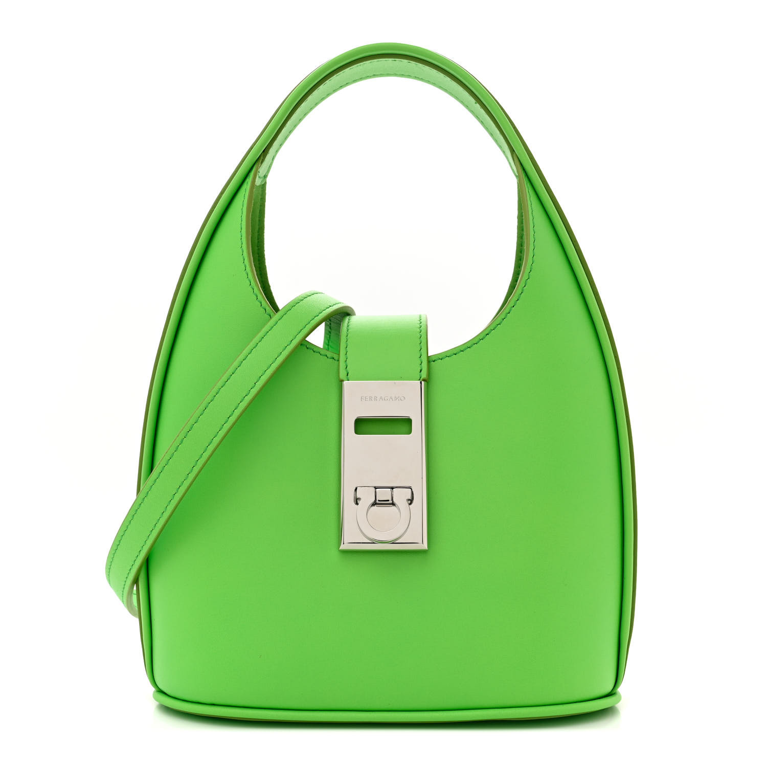 SALVATORE FERRAGAMO Soft Calfskin Mini Gancini Hobo Lime