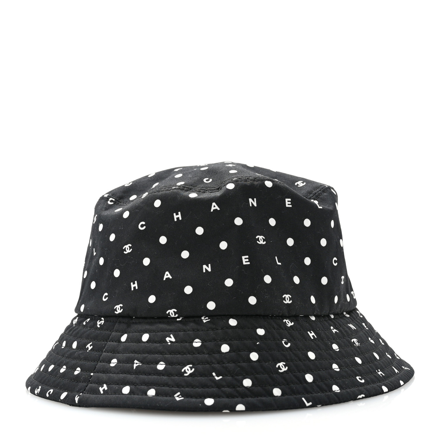 [CHANEL]★CC Logo Black Bucket Dot Hat CHANEL Cotton CC Polka Dot Bucket Hat L Black 1625330