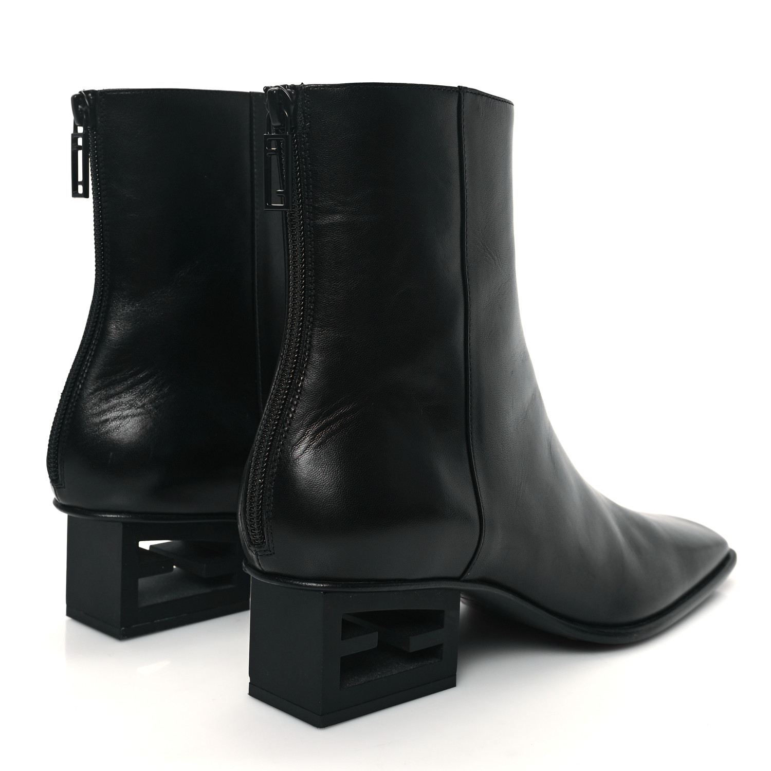 FENDI Vitello Nappa FF Cutout Baguette 45mm Ankle Boots 40