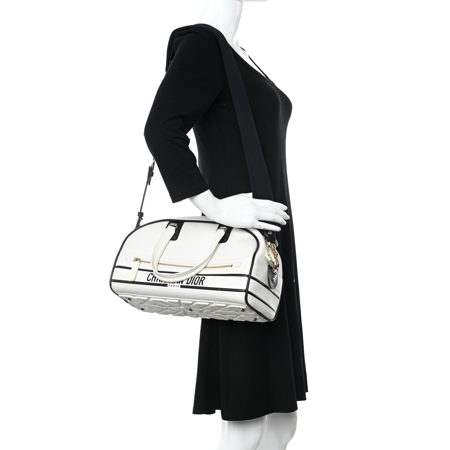 CHRISTIAN DIOR Calfskin Dior Vibe Zip Bowling Bag White