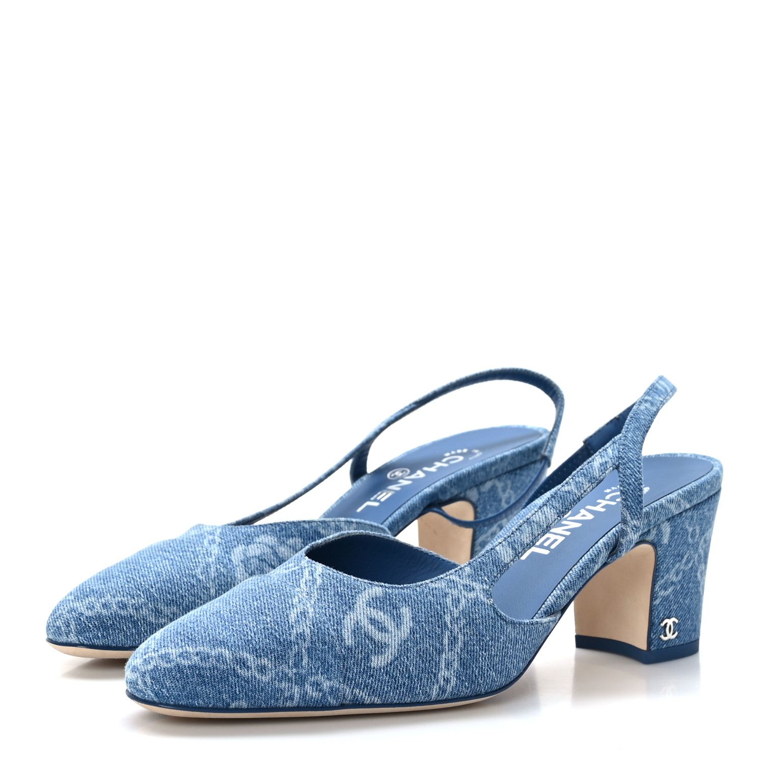 CHANEL Denim Cap Toe Denim Slingback Pumps 39 Blue 1306868