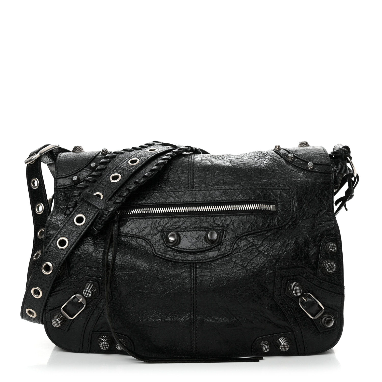 BALENCIAGA Agneau Arena Medium Le Cagole Messenger Bag Black