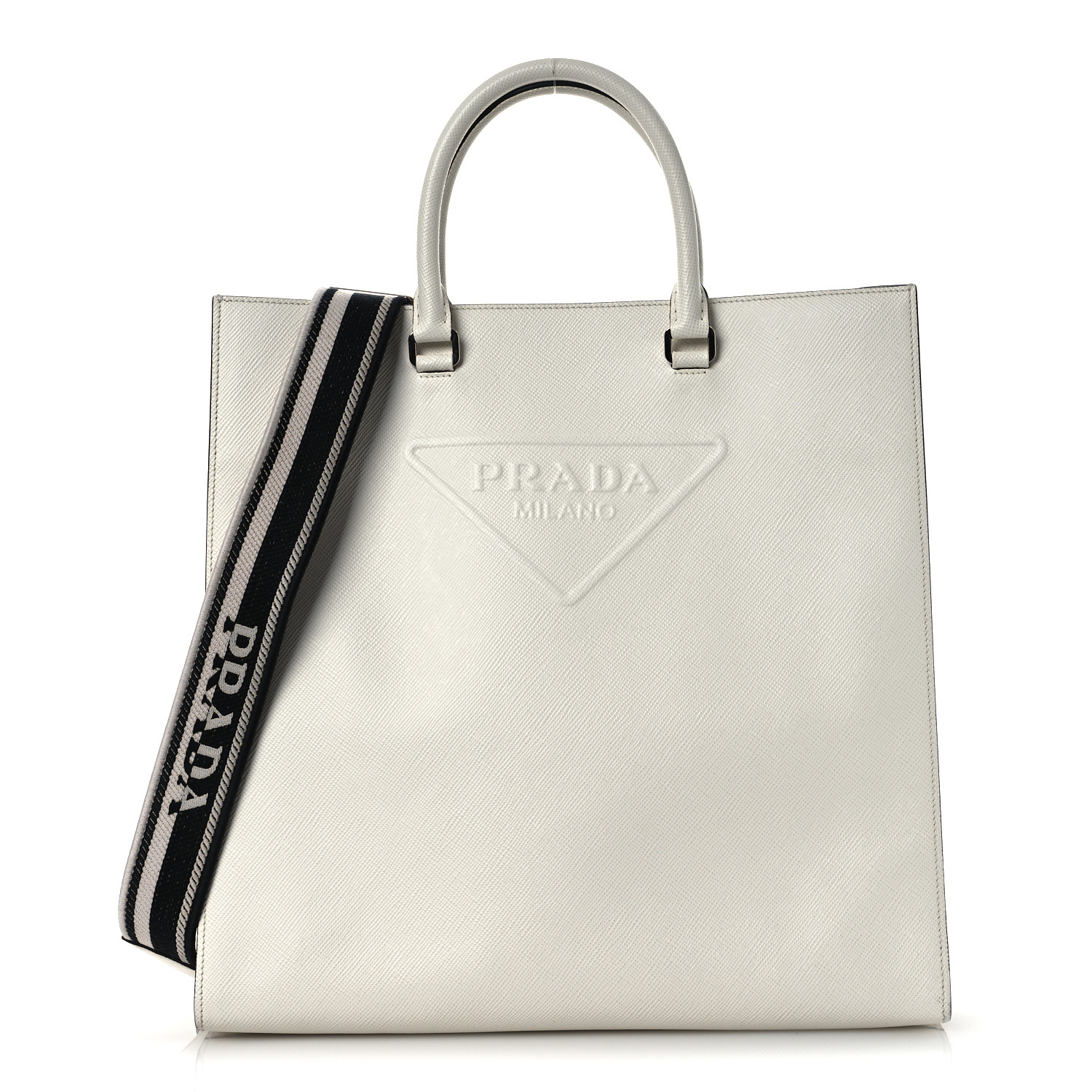 PRADA Saffiano Cuir Triangle Logo Embossed Vertical Tote