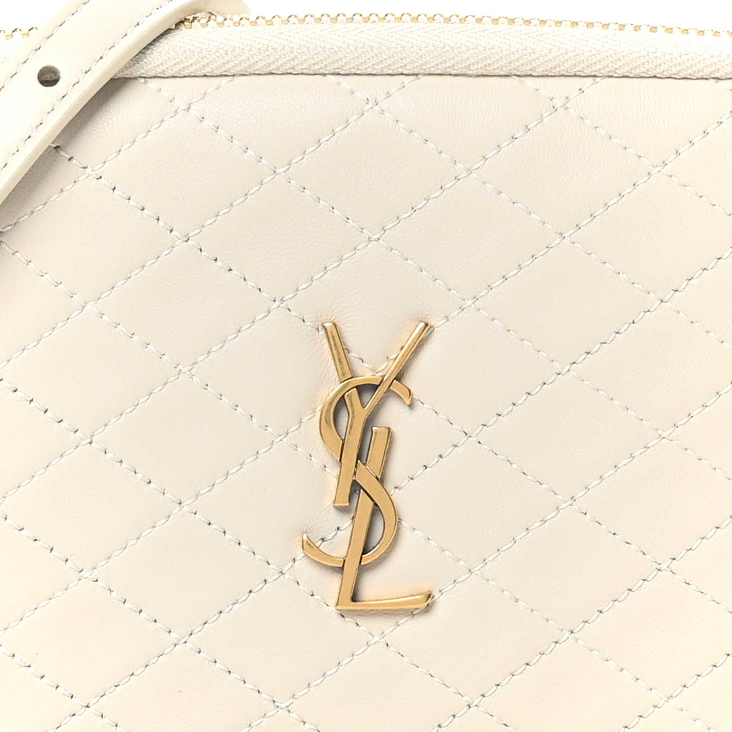 SAINT LAURENT Lambskin Quilted Gaby Zipped Pouch Crema Soft