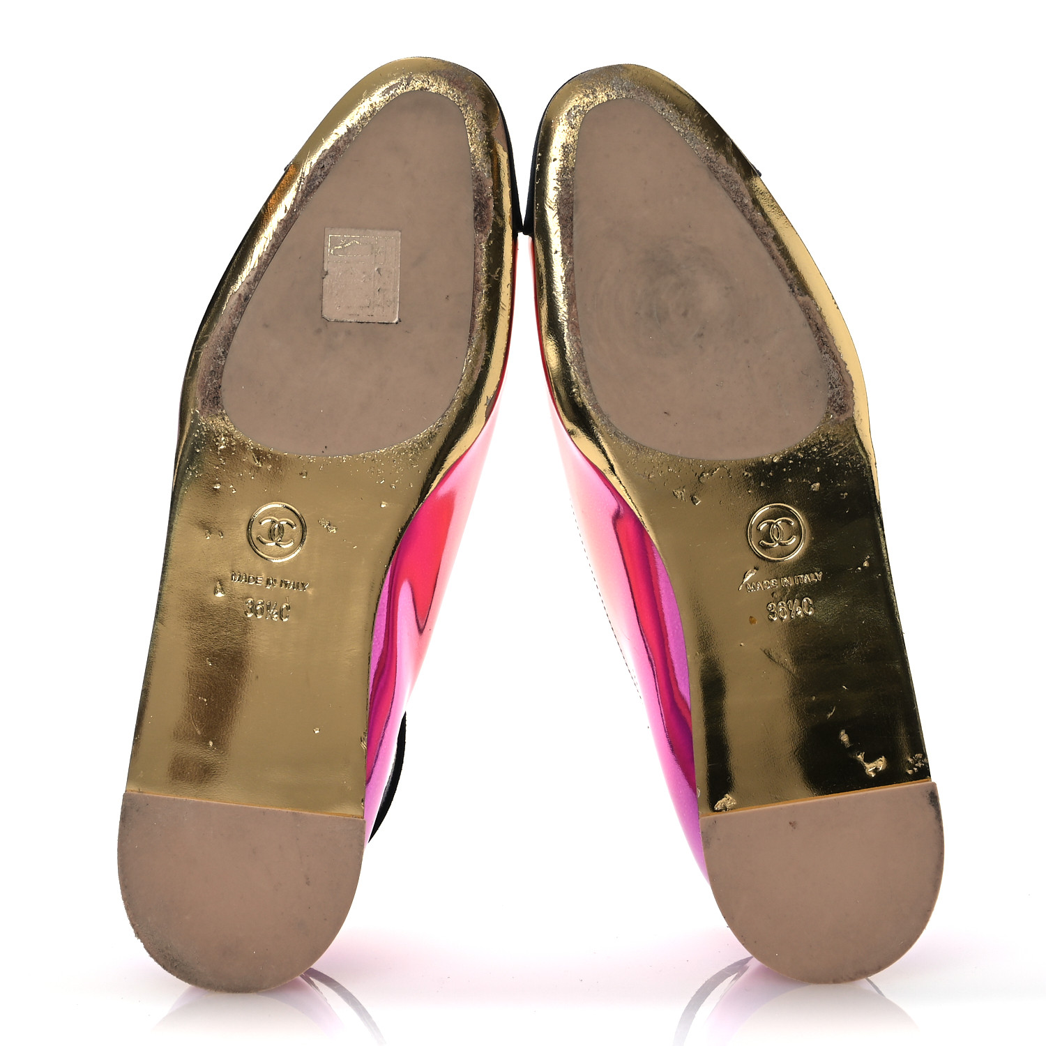CHANEL シャネル CHANEL Laminated Calfskin Grosgrain Cap Toe CC Flats 36.5