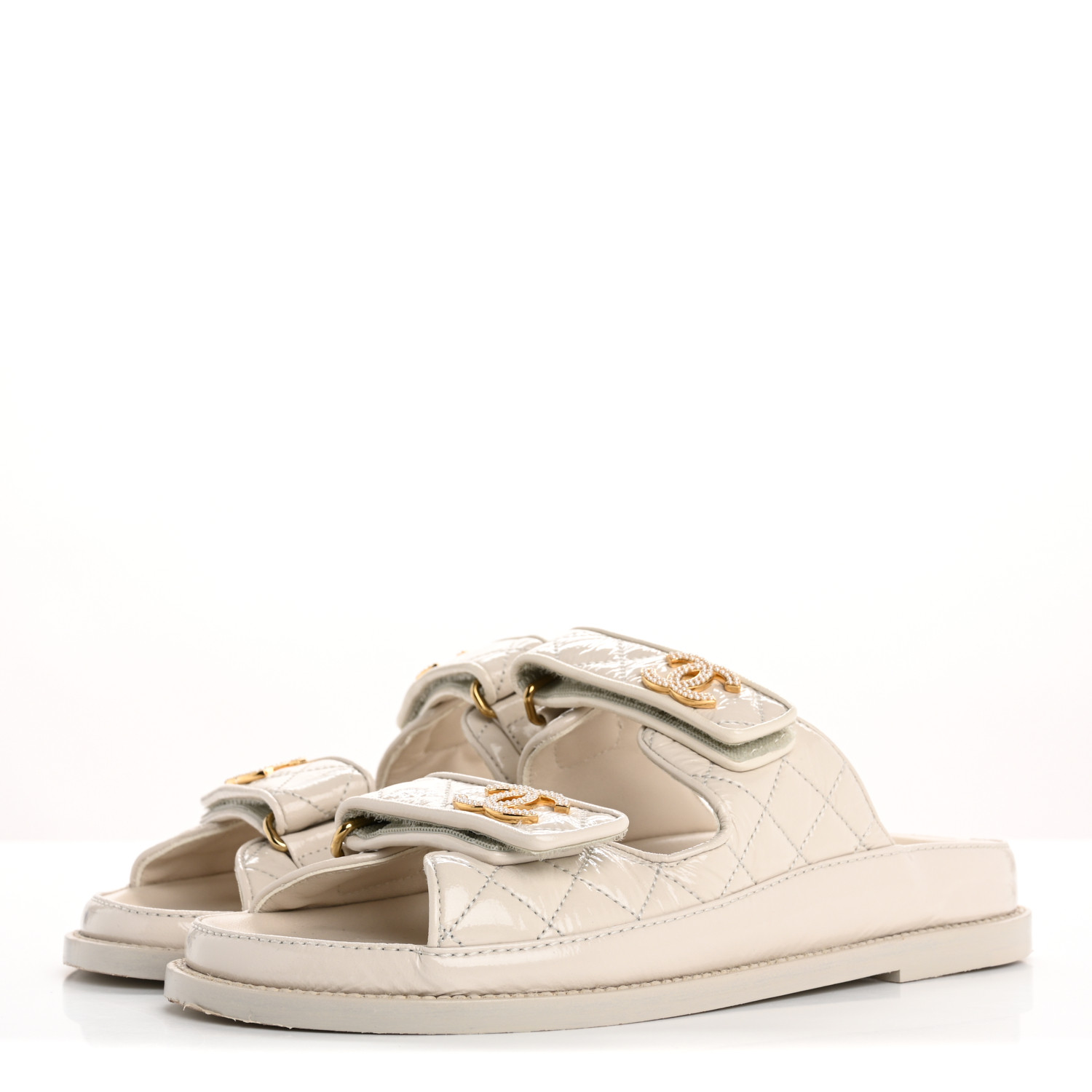 Velcro Sandals Quilted Beige Sandals CHANEL Shiny Calfskin