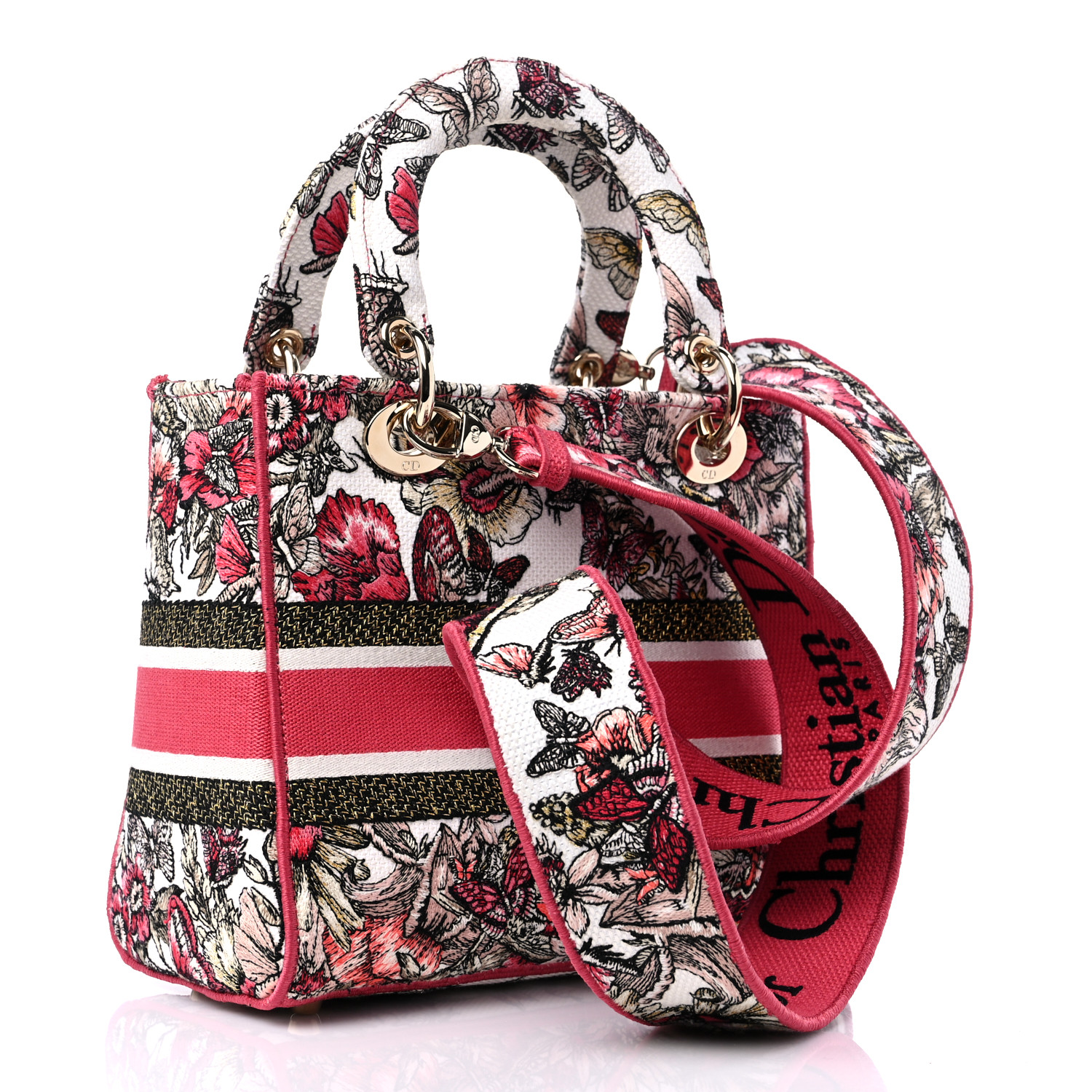 【新作☆レア】DIOR LADY D-LITE Butterfly ミディアム CHRISTIAN DIOR Canvas Embroidered Butterfly Print Medium
