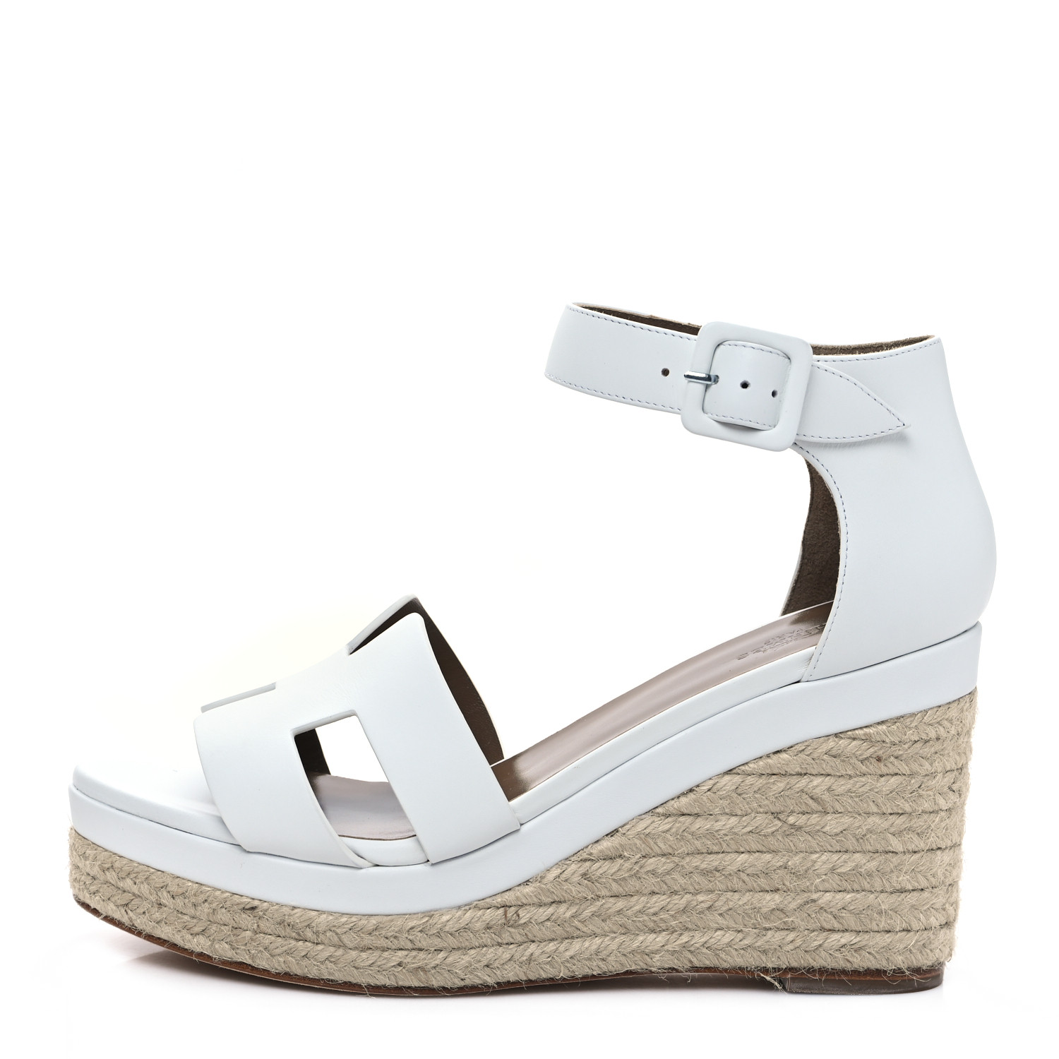 HERMES Goatskin Elda Espadrille Wedge Sandals 39 White