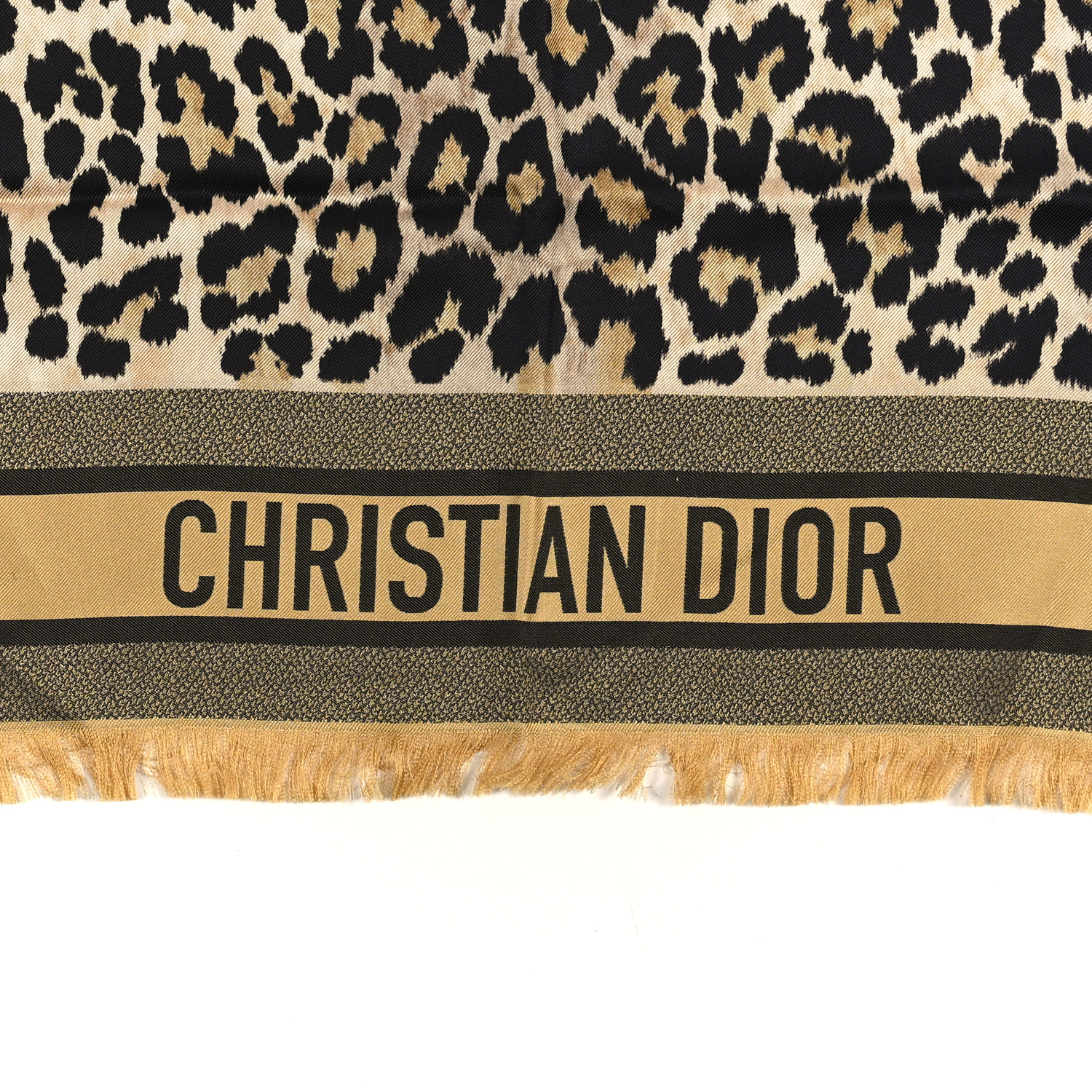 CHRISTIAN DIOR Silk Leopard Print Fringe Scarf Fantai