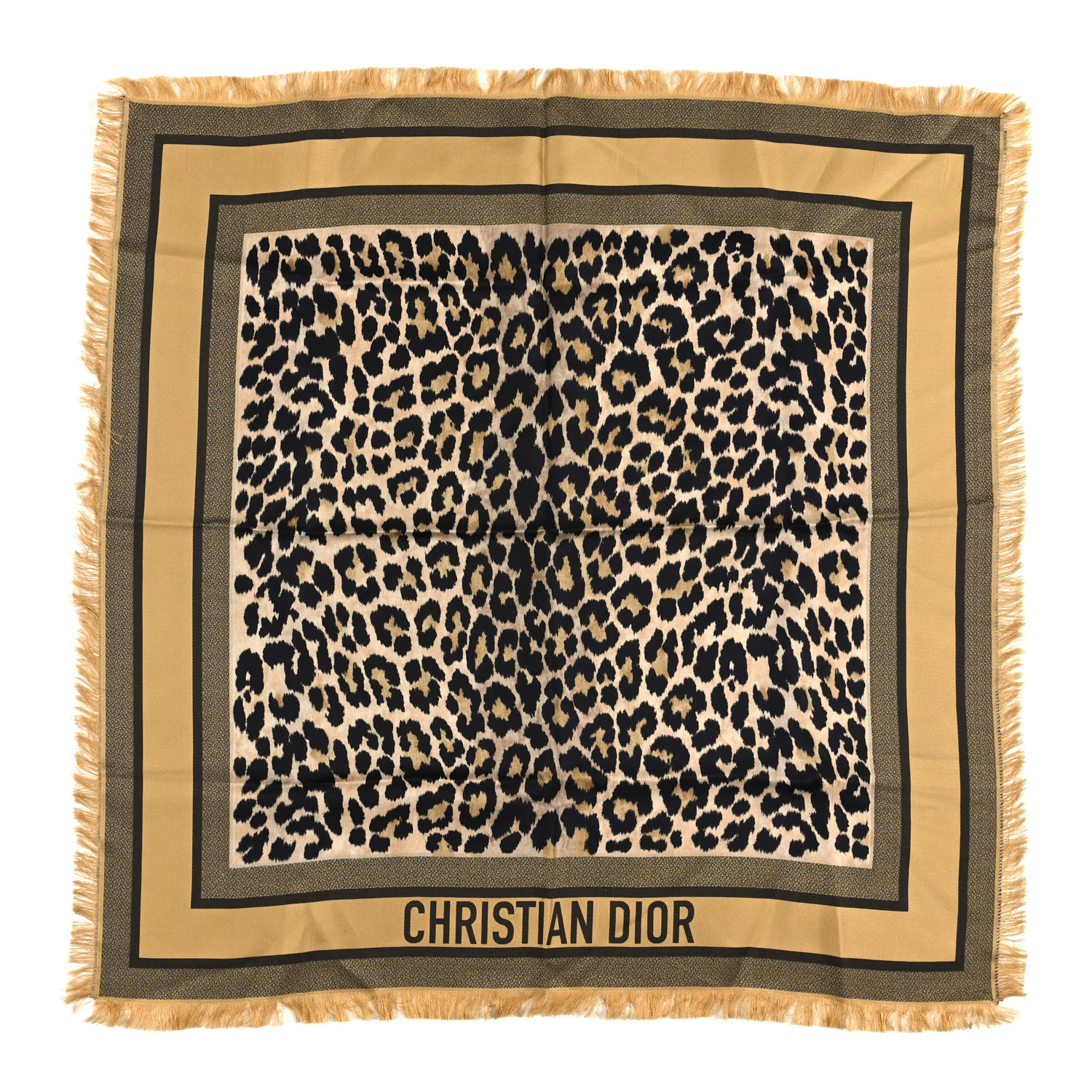 CHRISTIAN DIOR Silk Leopard Print Fringe Scarf Fantai