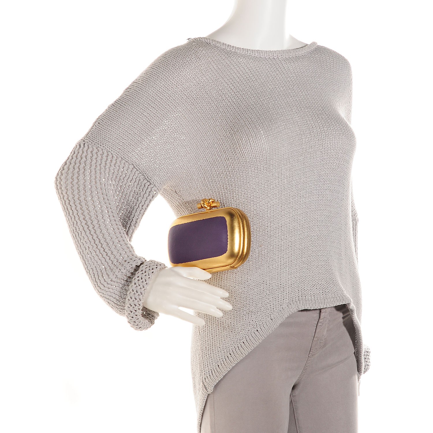 BOTTEGA VENETA Gilded Waxed Leather Knot Clutch Purple