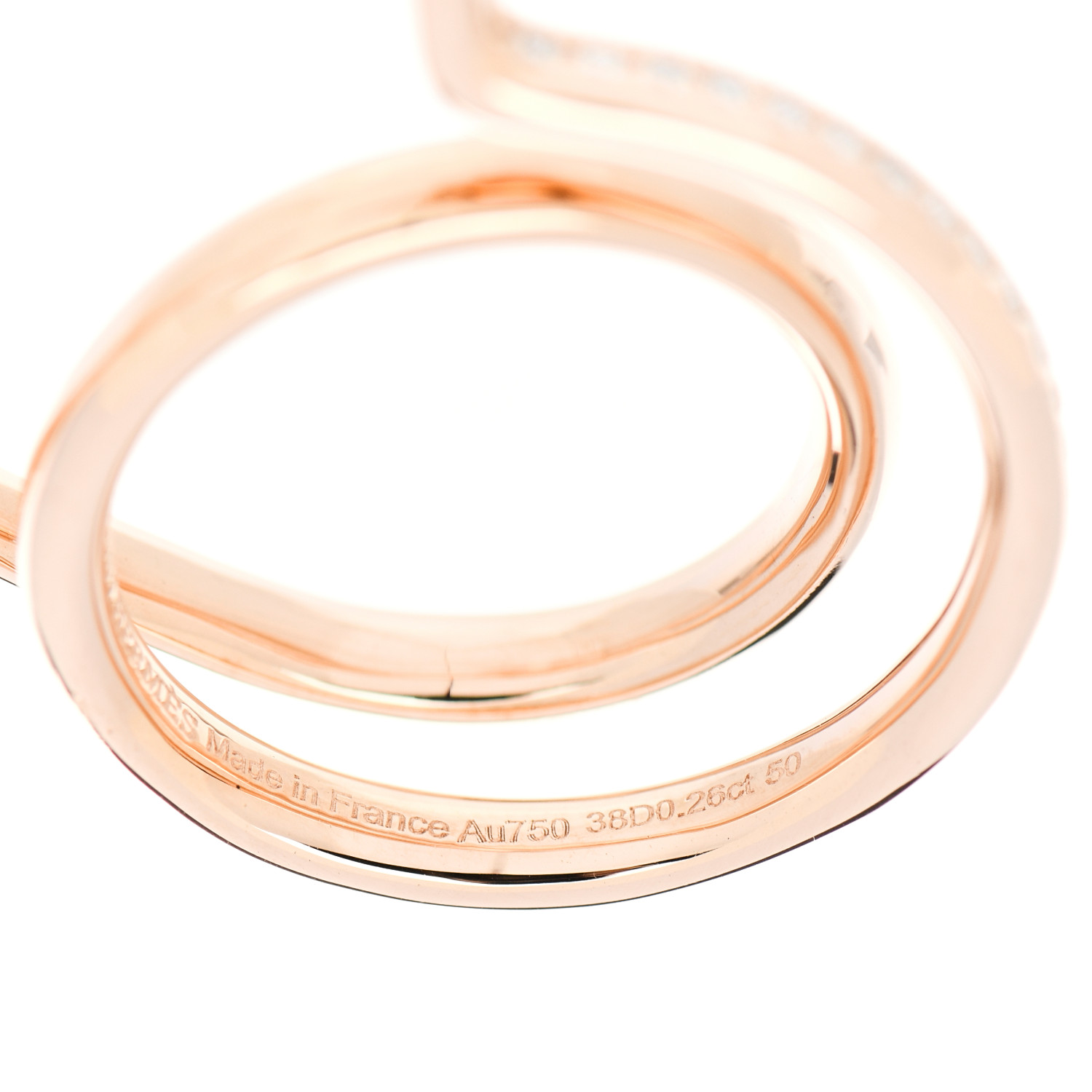 HERMES 18K Rose Gold Diamond Vertige Coeur Double Ring 50