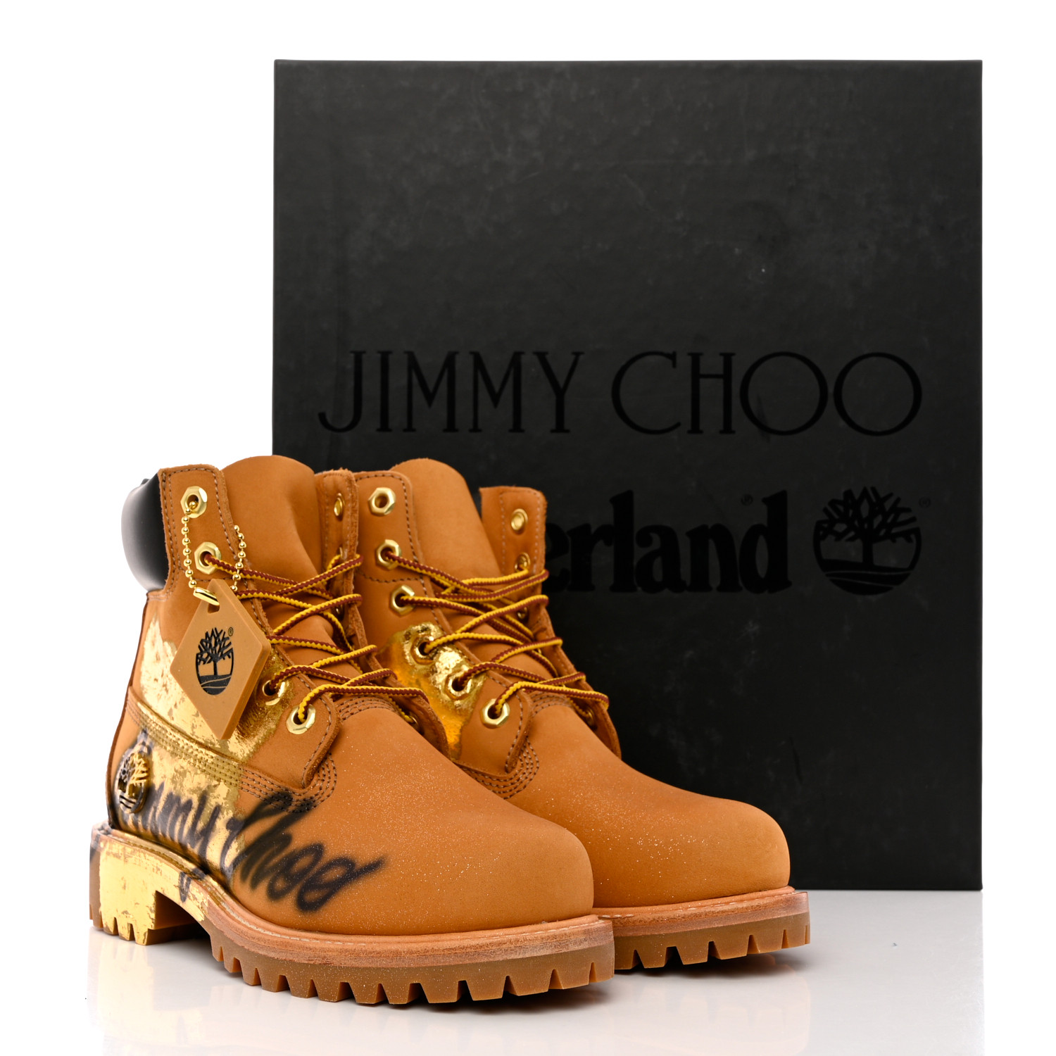 JIMMY CHOO X TIMBERLAND Nubuck Graffiti Womens Ankle Boots