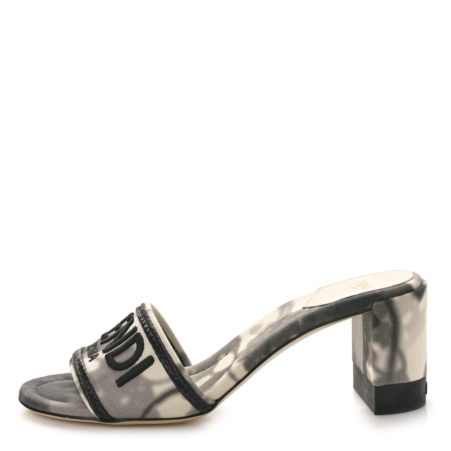FENDI Canvas Floral Print Logo Mid-Heel Slide Sandals 39