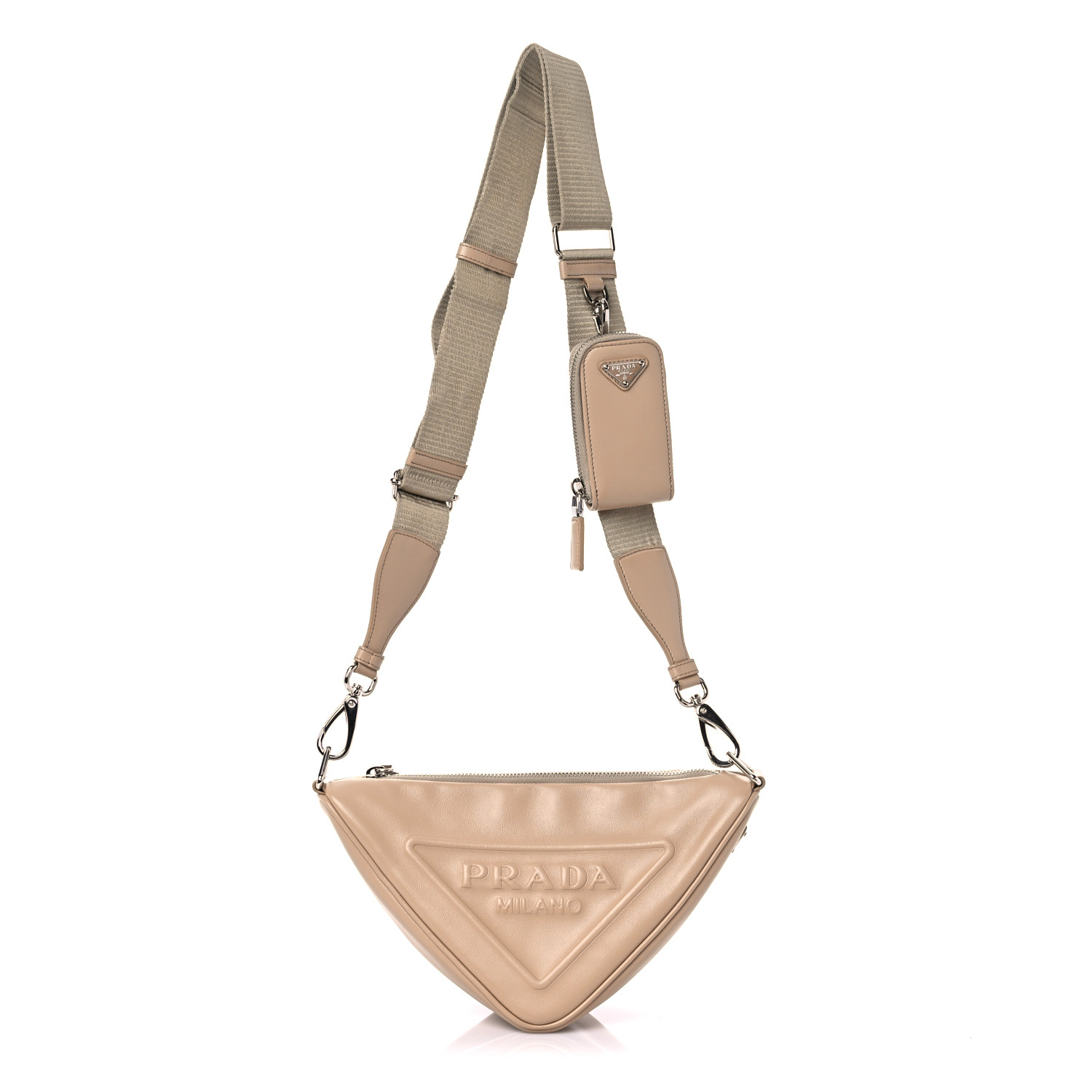 PRADA Calfskin Triangle Shoulder Bag Sand 1060069