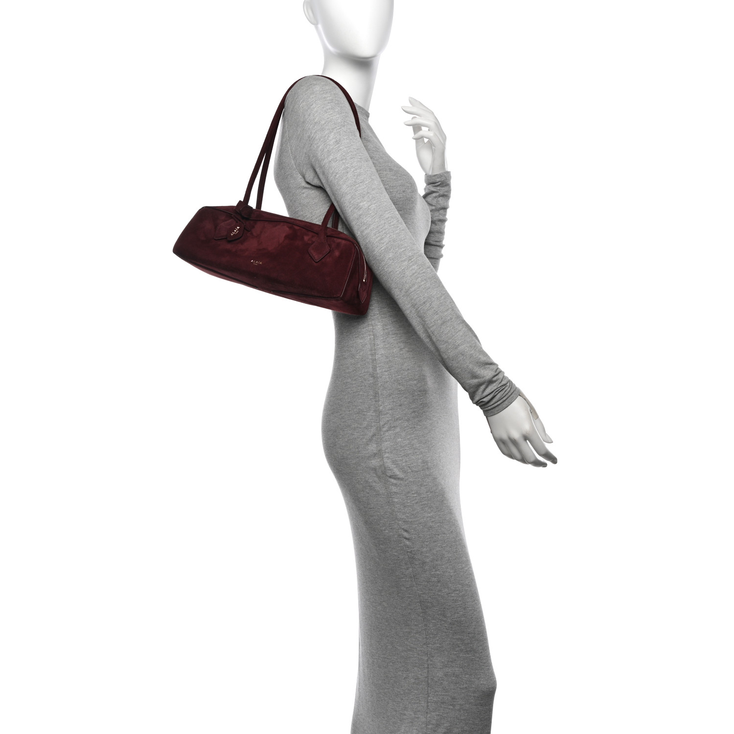 ALAIA Suede Goatskin Medium Le Teckel Bag Rouge Grenat
