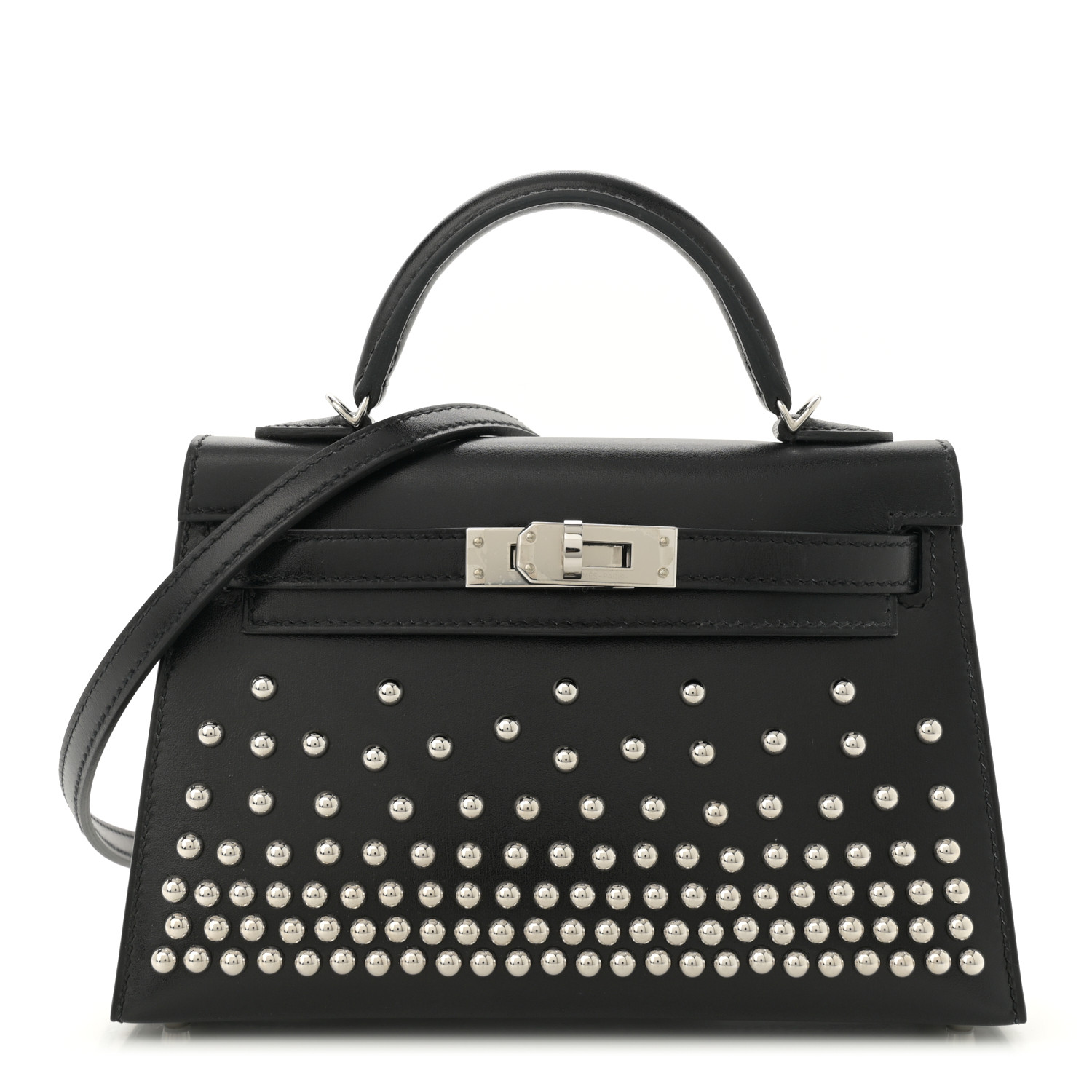 小物 HERMES HERMES Box Studded Clouté Mini Kelly Sellier 20 Black