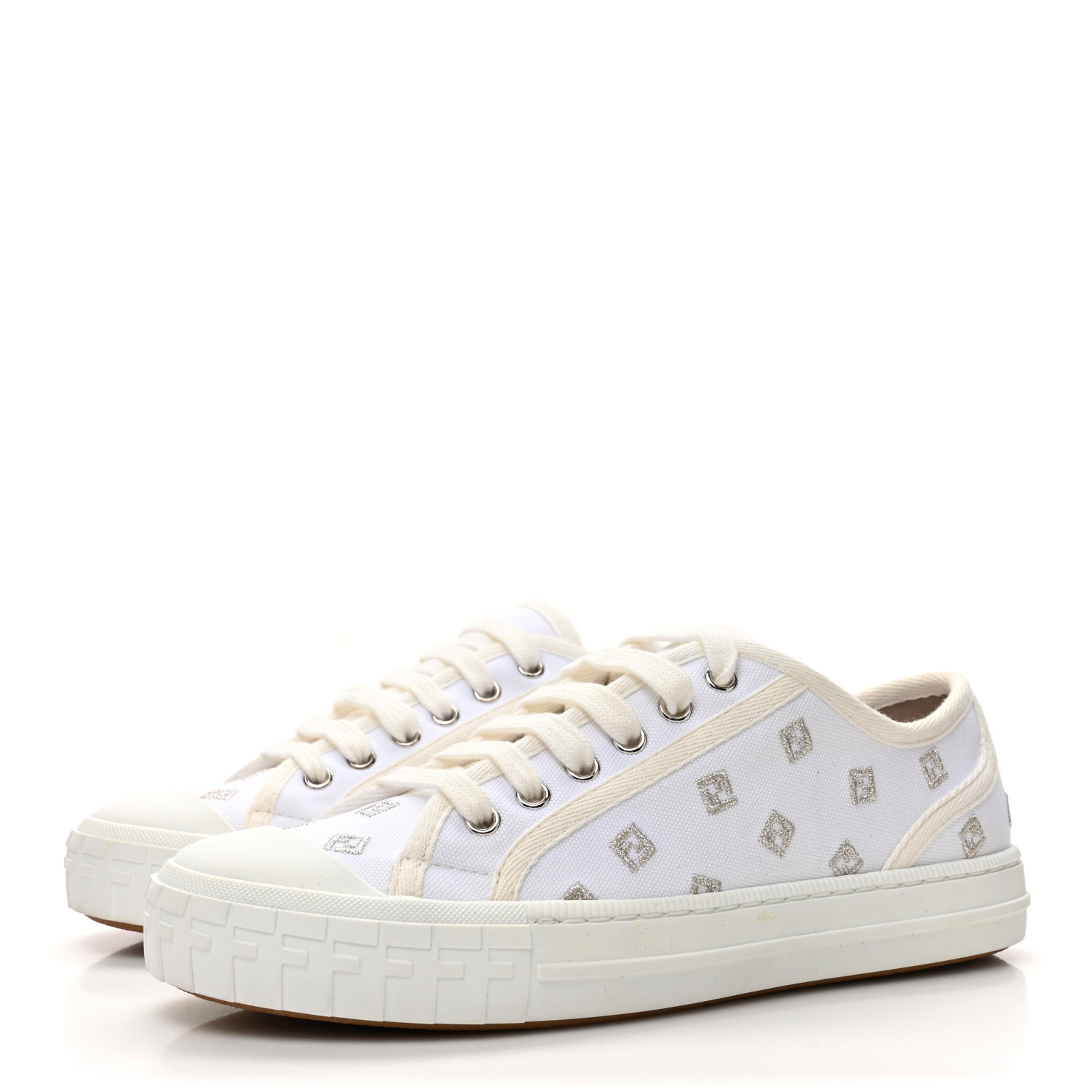 FENDI Canvas Lurex FF Womens Domino Low Top Sneakers 36