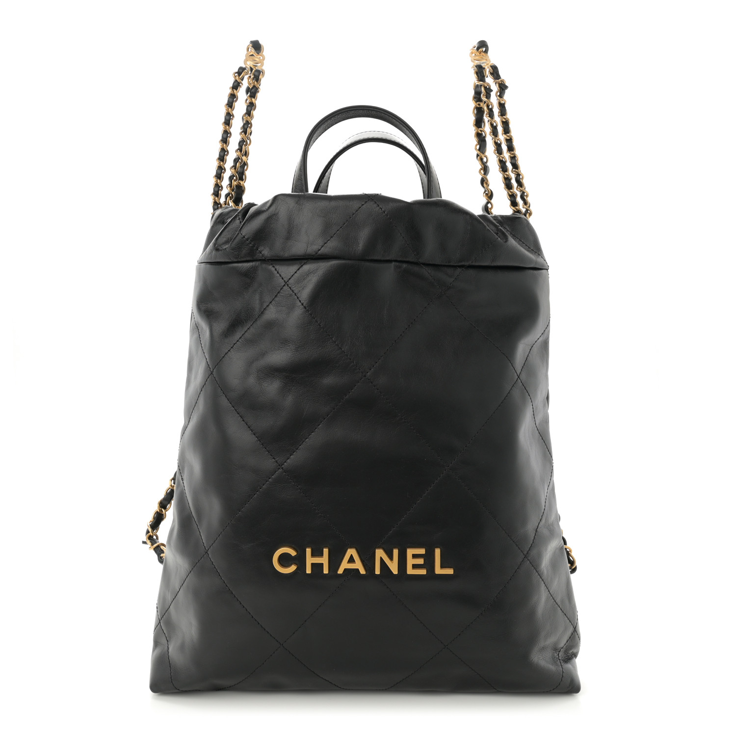 CHANEL Shiny Calfskin Quilted Chanel 22 Backpack Black