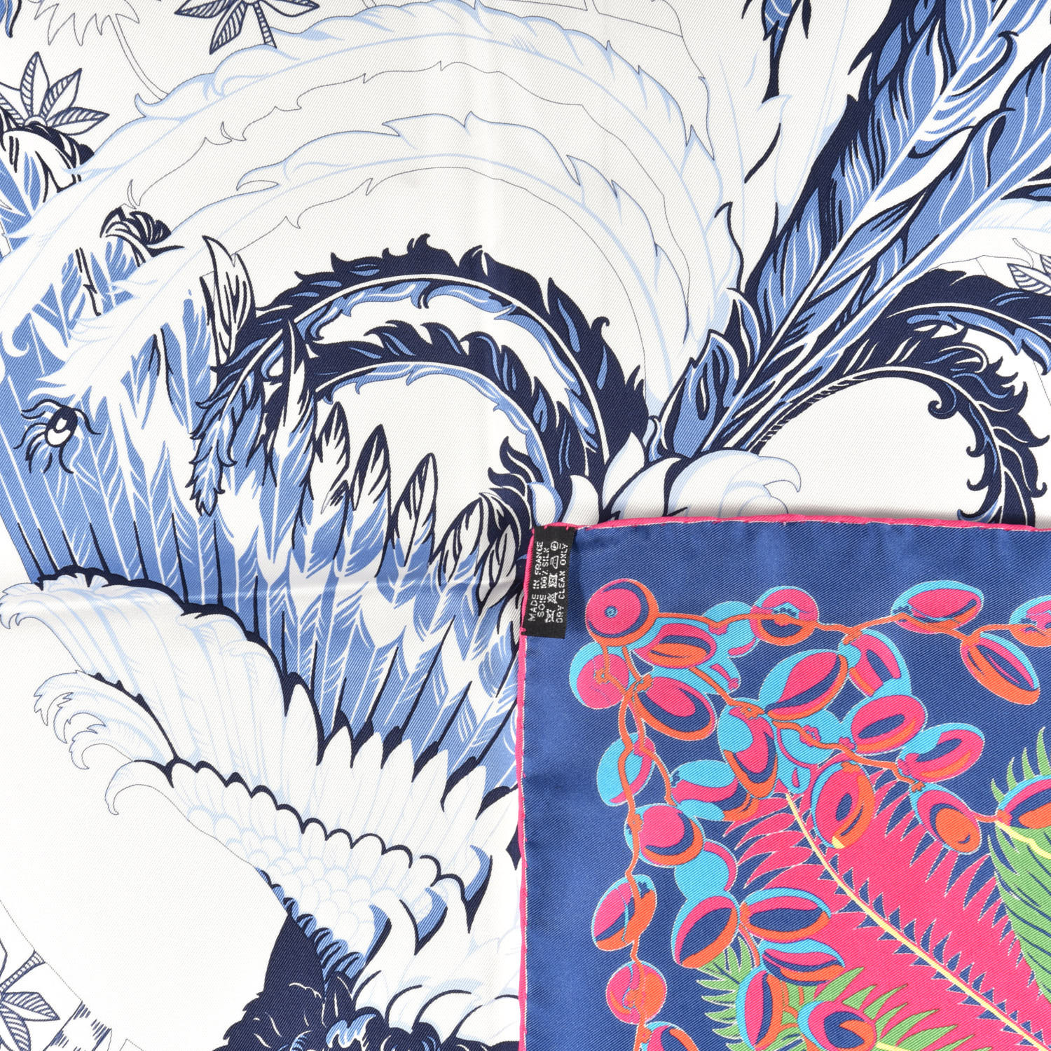 HERMES Silk Mythiques Phoenix Coloriage Scarf 90 Bleu Royal