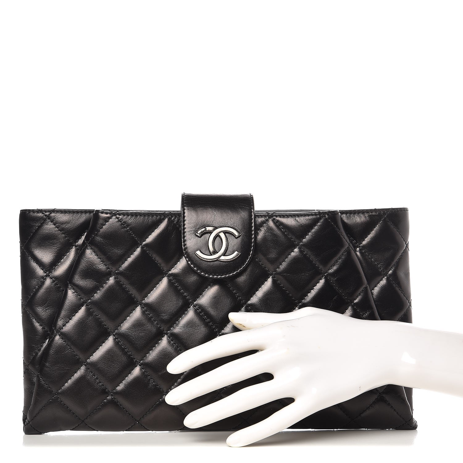 CHANEL Glazed Calfskin Quilted Coco Pleats Clutch Black 273005