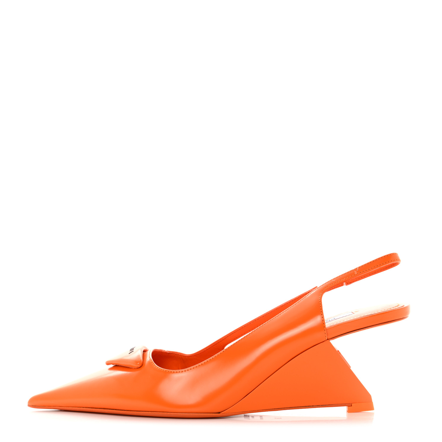 PRADA Brushed Calfskin Logo Pointed Toe Slingback Wedges 38