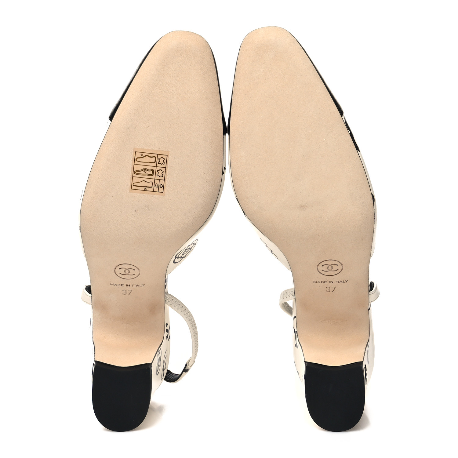 CHANEL Printed Lambskin Cap Toe CC Slingback Pumps 37 Black