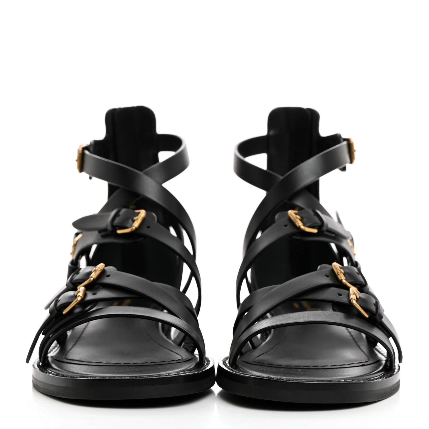 CHRISTIAN DIOR Shiny Calfskin L'Amazone Sandals 36.5 Black
