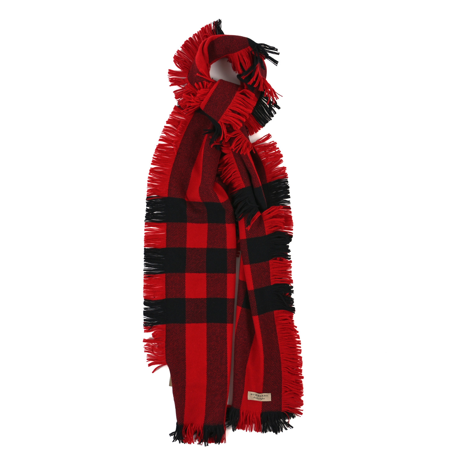Burberry★Black Wool Half Mega Fashion Check Fringe Scarf Burberry Black Wool Half Mega Fashion Plaid Check Fringe