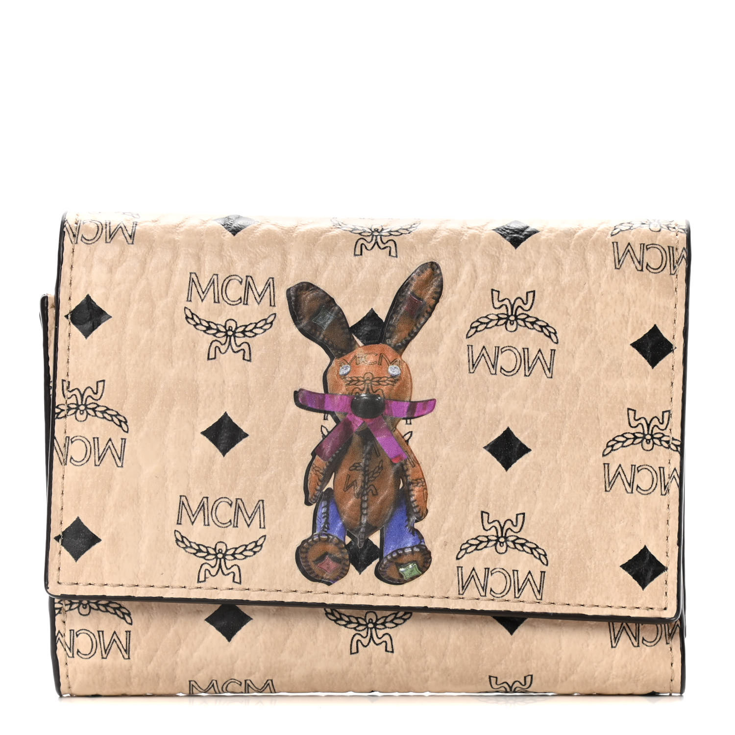 MCM Visetos Rabbit Tri-Fold Wallet Beige 869021 | FASHIONPHILE