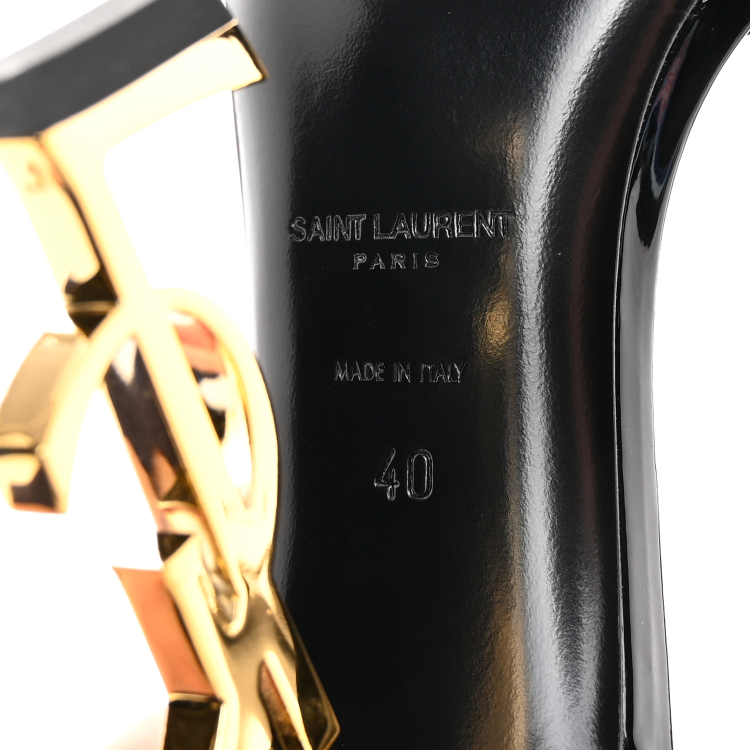 SAINT LAURENT Patent Calfskin Opyum 110 Sandals 40 Black