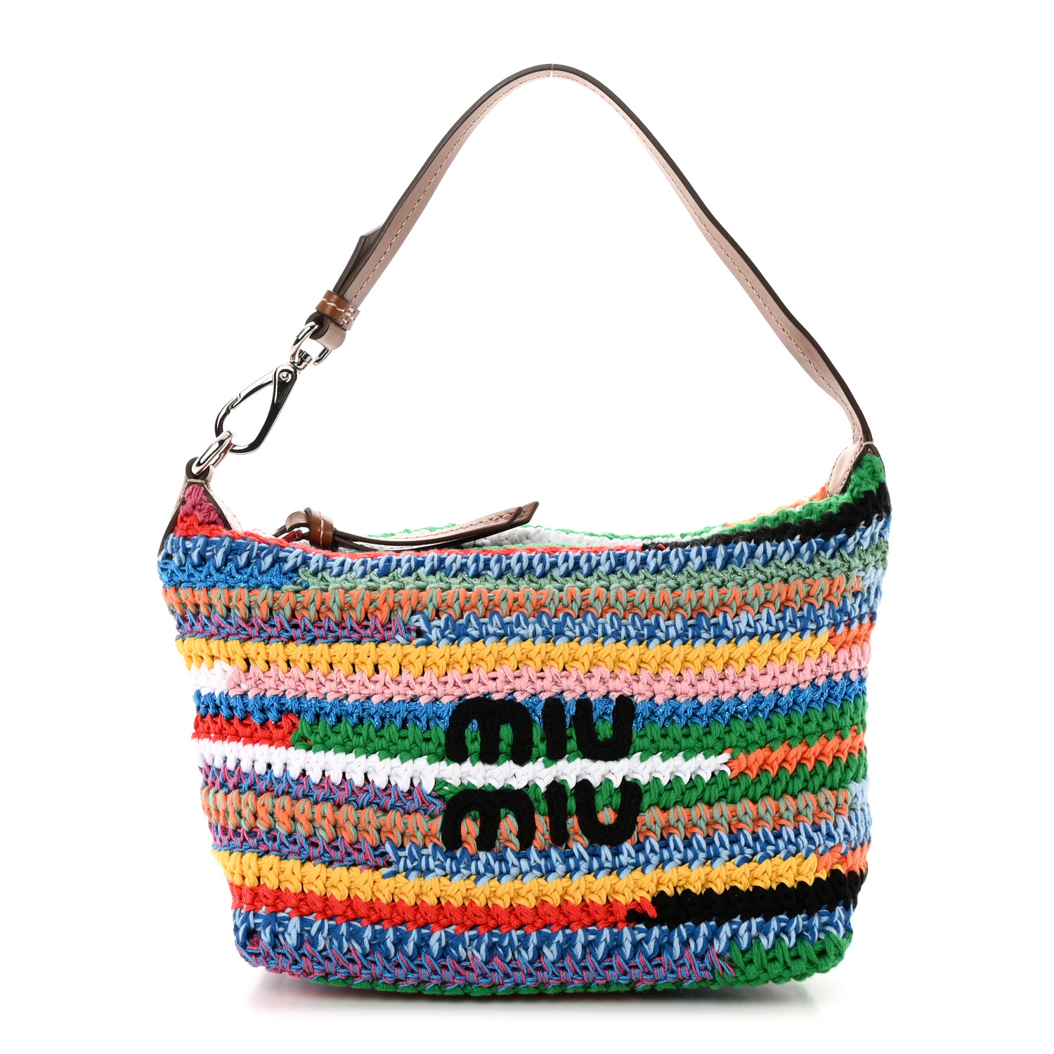 SS25 MiuMiu◆かぎ針編み ロゴ マルチカラー ポーチ バッグ New Summer 2025 Miu Miu Rainbow Multicolor Small Crochet